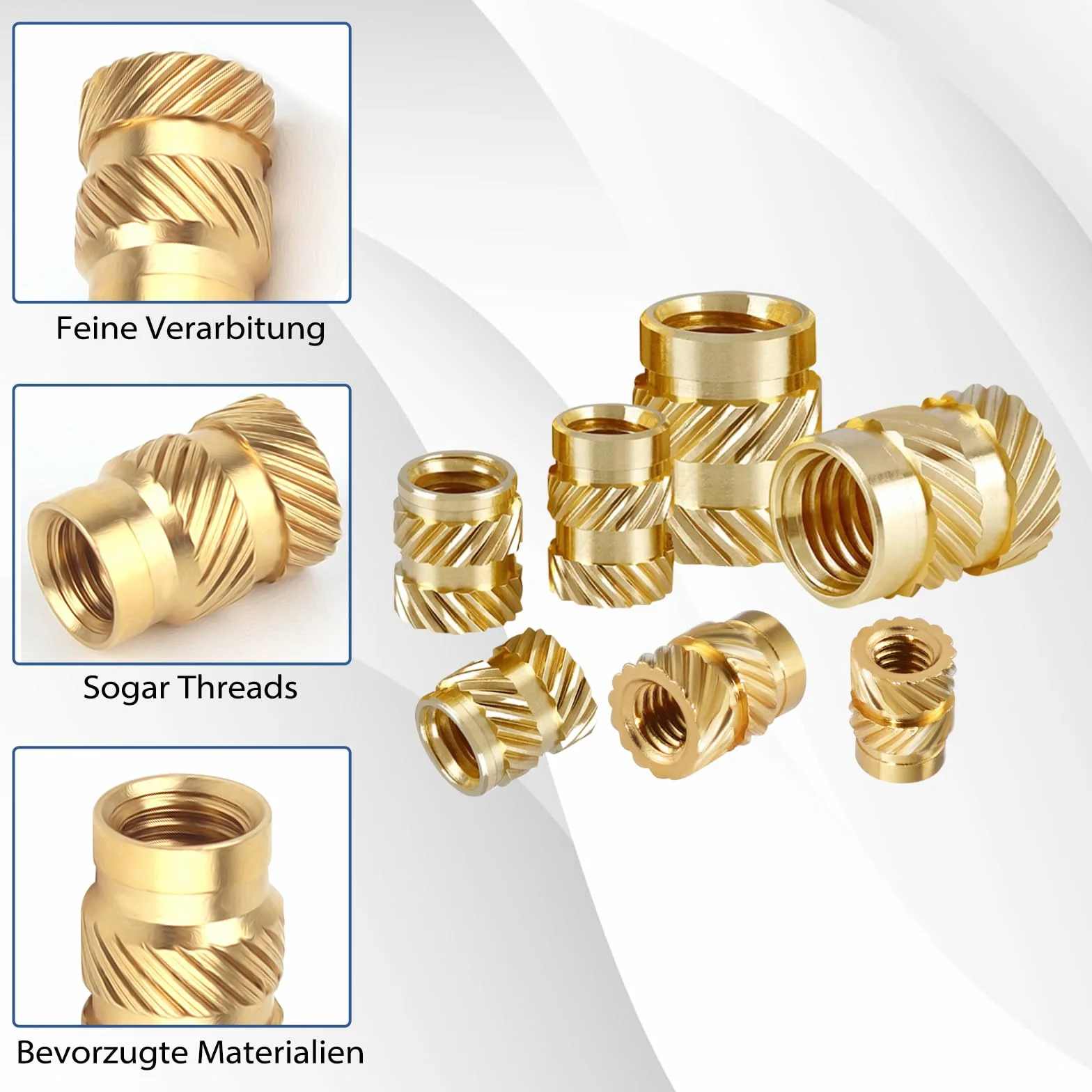 Inserto roscado M3, tuercas de apriete, latón, 120 unidades, M3 x 5 x 4 mm, para plásticos por calor o ultrasonido