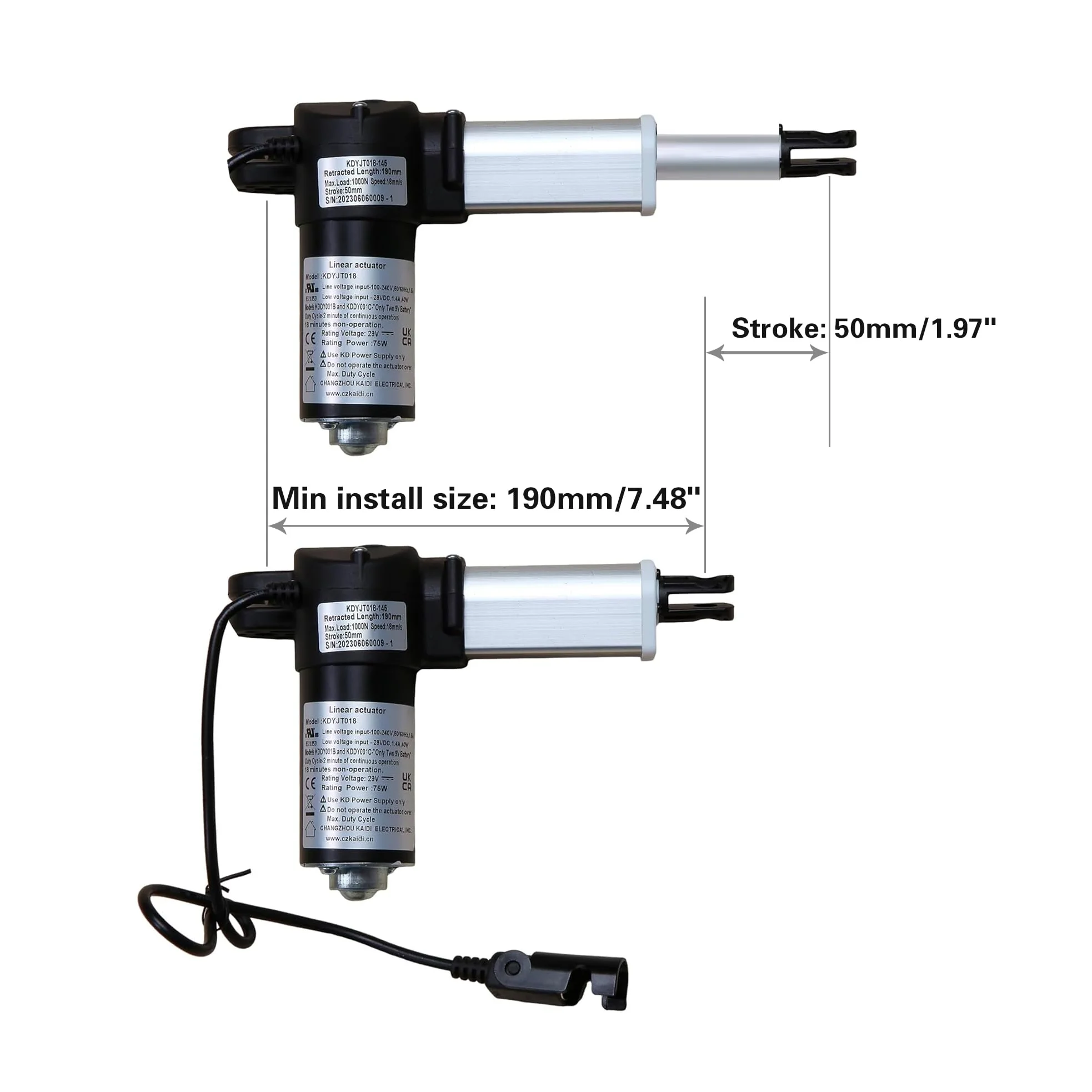 Kaidi Actuador lineal modelo KDYJT018-145 Power Recliner Lift Sillas Elevadoras Reemplazo del motor