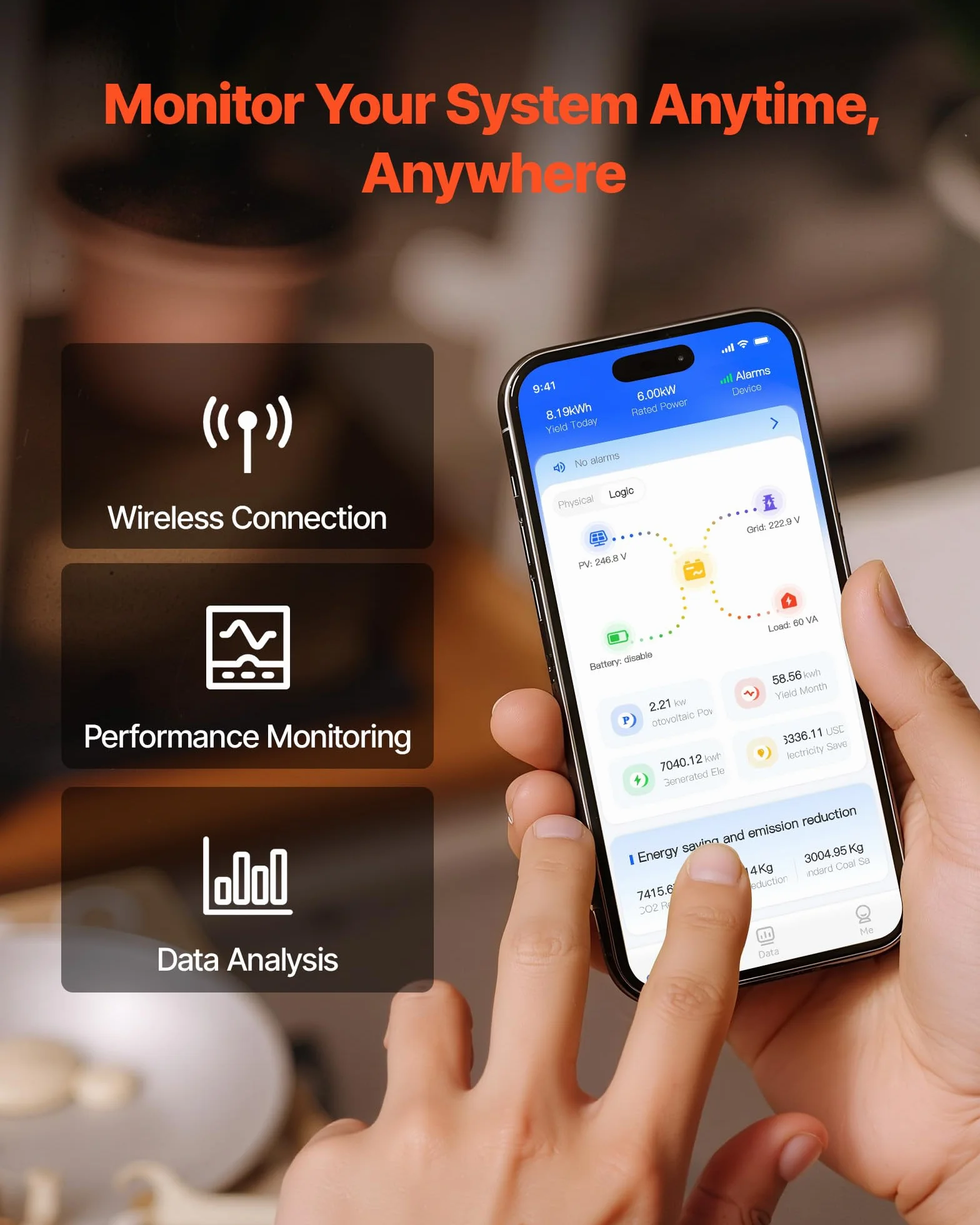 VEVOR Inversor Solar Híbrido 4000 W, Onda Sinusoidal Pura, Controlador MPPT Integrado 120 A, Módulo Compatible con Wi-Fi, Batería de Plomo-Ácido de Litio para Sistemas Solares Aislados de la Red