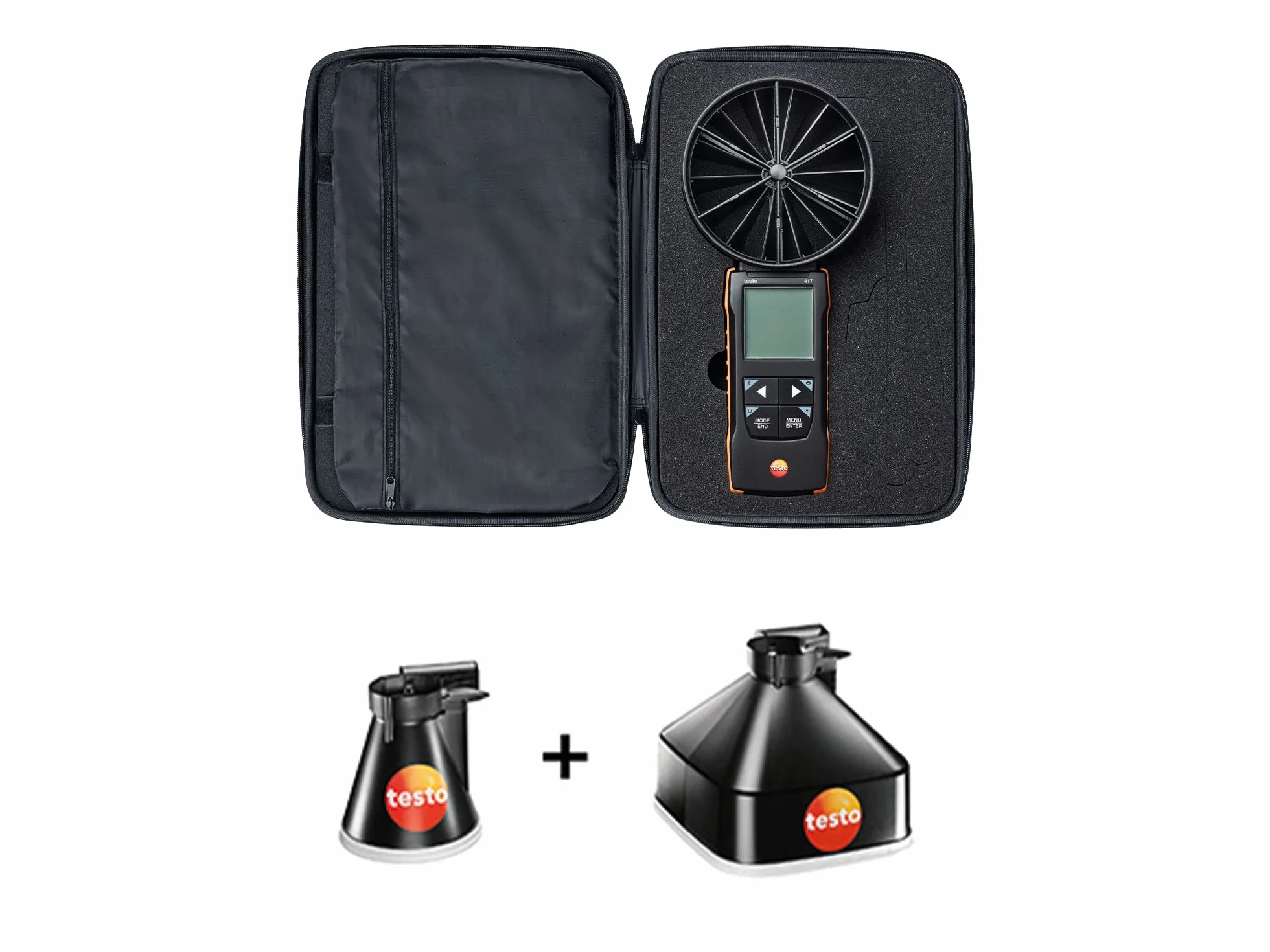Testo Kit 417 con embudos de medición con conectividad de aplicación