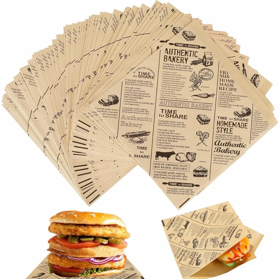 Papel grueso para hamburguesas 50 unidades resistente al aceite y al agua