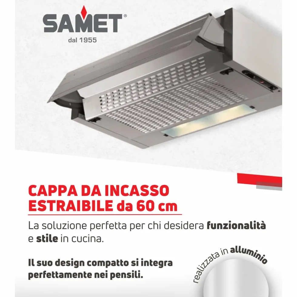 Campana empotrable extraíble LED 60 x 30 x 15 cm 3 niveles de potencia aluminio