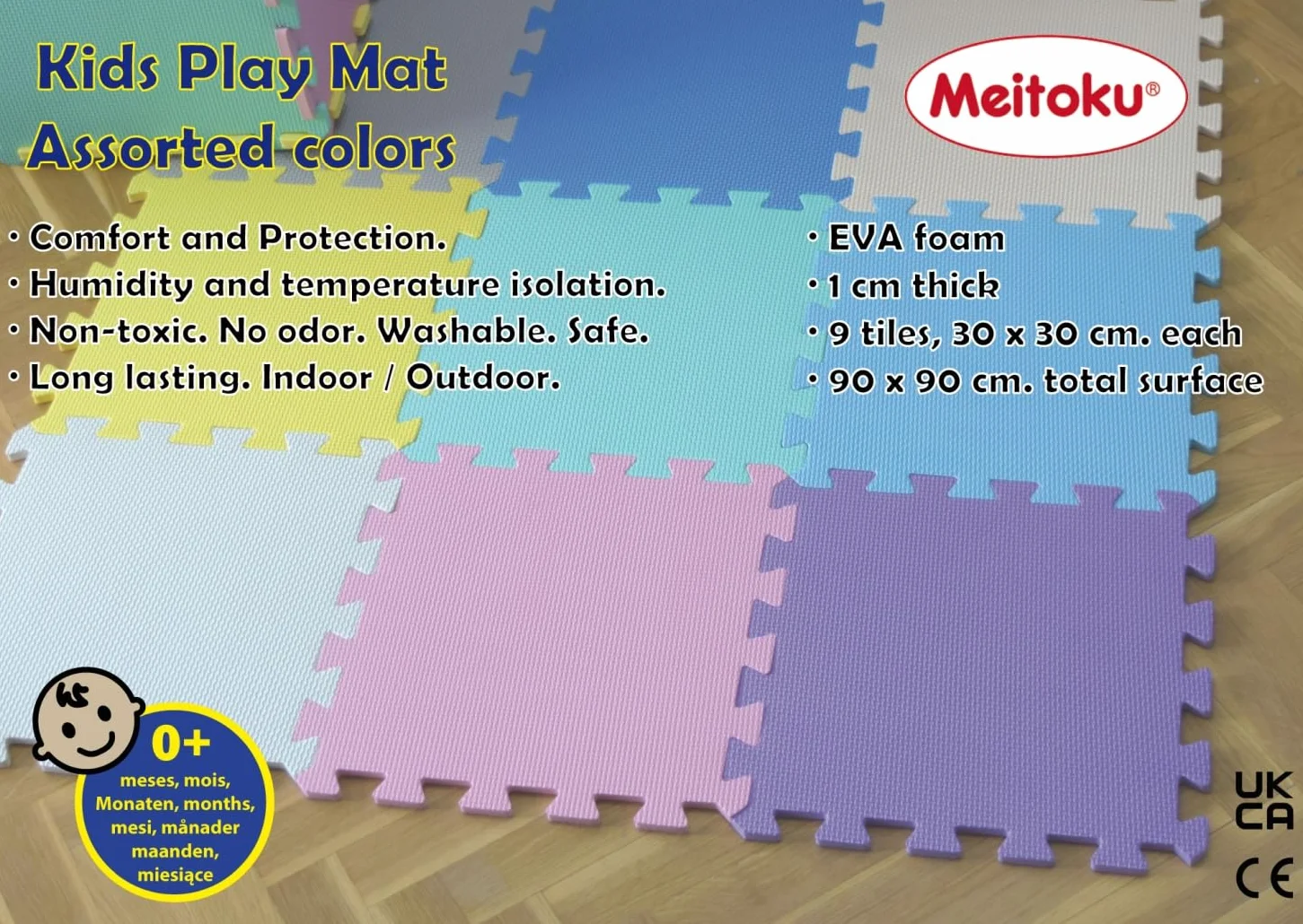 Alfombra Puzzle Goma EVA 1 cm Espesor 9 Piezas Intercambiables Colores Suaves