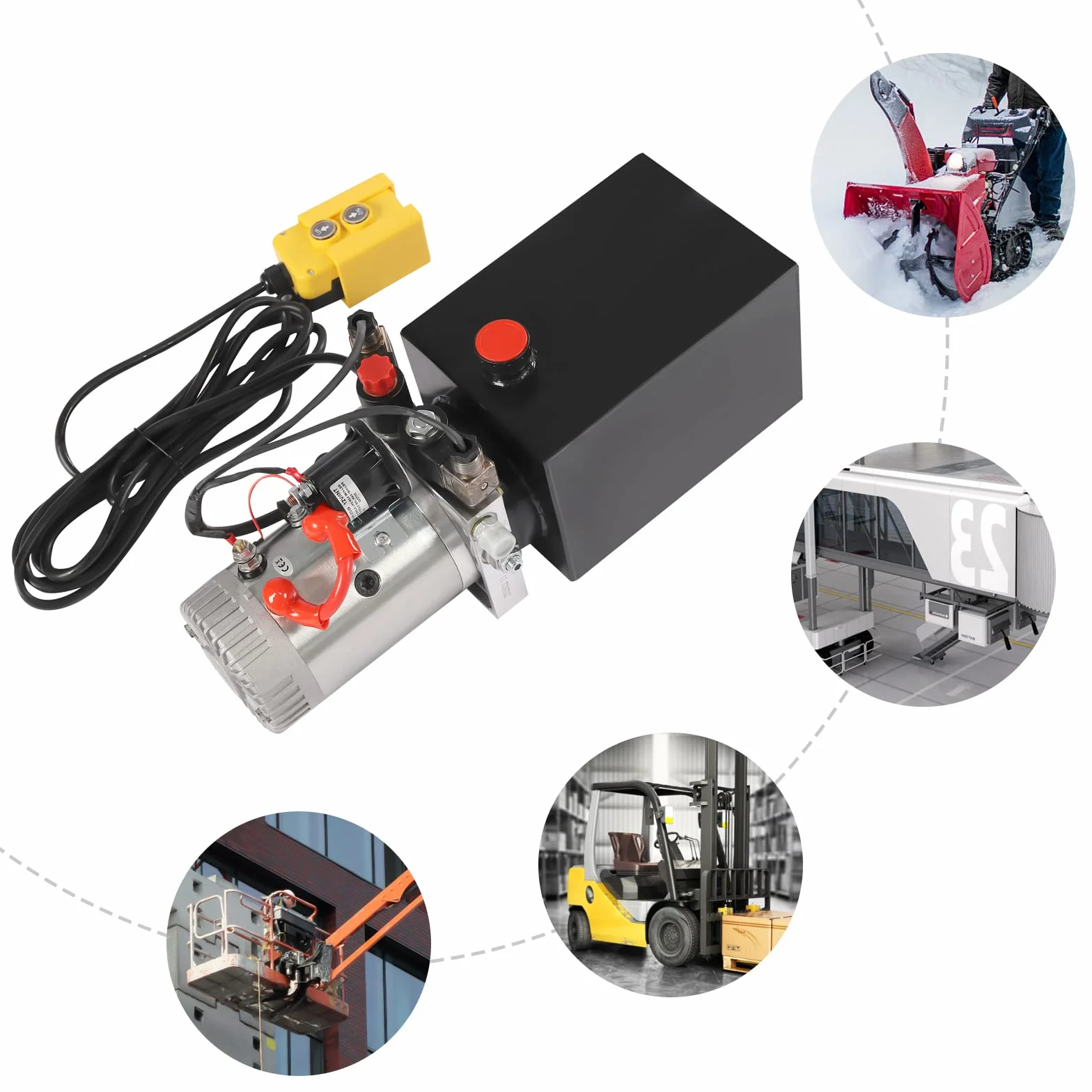 Bomba hidráulica de 3000 W, 7.57 L, bomba de remolque basculante, doble acción, unidad hidráulica para elevación y bajada con mango de control cableado de 4,5 m