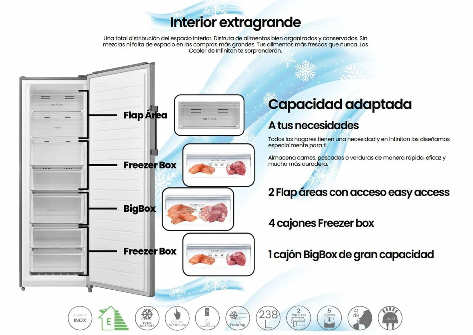 INFINITON Congelador Vertical CV-238L72XEL 238L No Frost Inox
