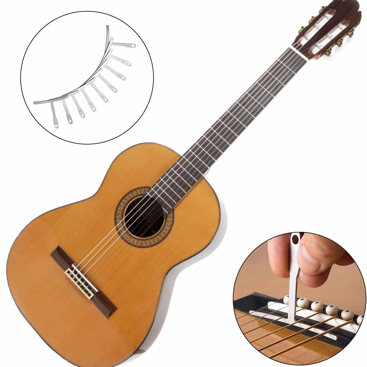 Medidor de Radio de Precisión, Calibre para Guitarra Bajo, Herramienta Luthier, 9 Piezas