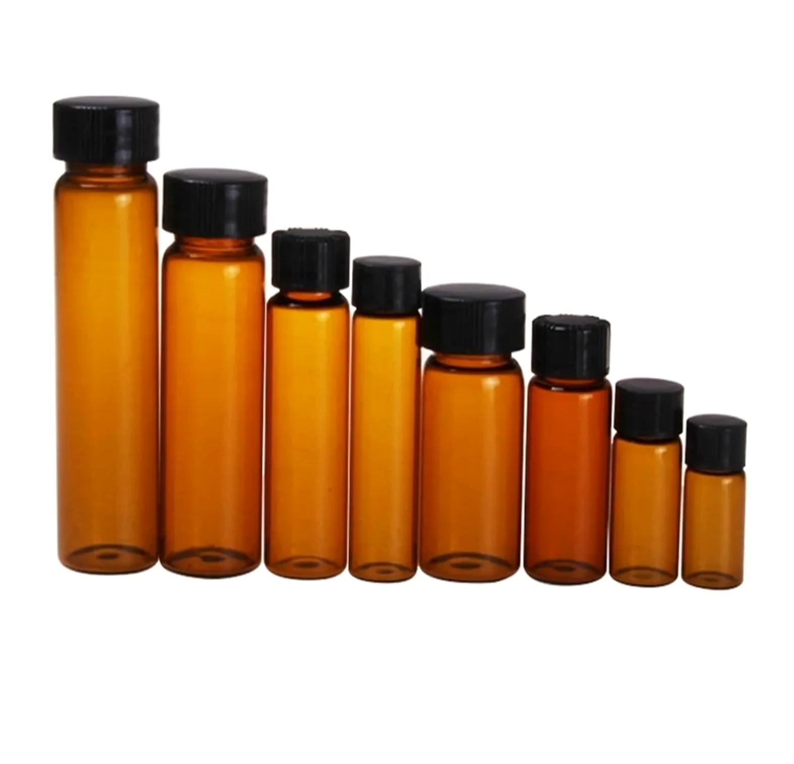 Botellas de vidrio transparentes, Frascos de vidrio marrón for muestras de aceites esenciales con tapón de rosca for laboratorio, de 3 ml a 50 ml.(50ml 20 pieces)