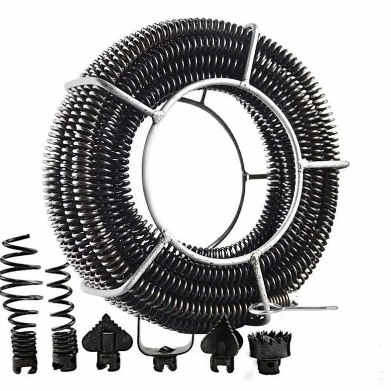 Juego de muelles de extensión for draga de tubería de drenaje doméstico de 14M de longitud, resorte de compresión for draga de alcantarillado con conector for tubería de 10-100MM