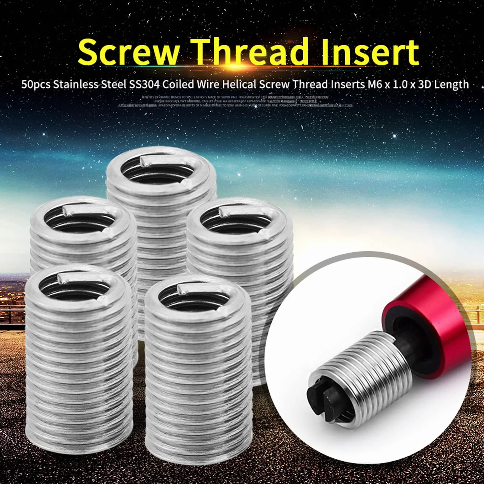 Kit de Inserto de Reparación de Tornillos SS304 M6x1.0x3D - 50 Piezas Helicoils de Acero Inoxidable