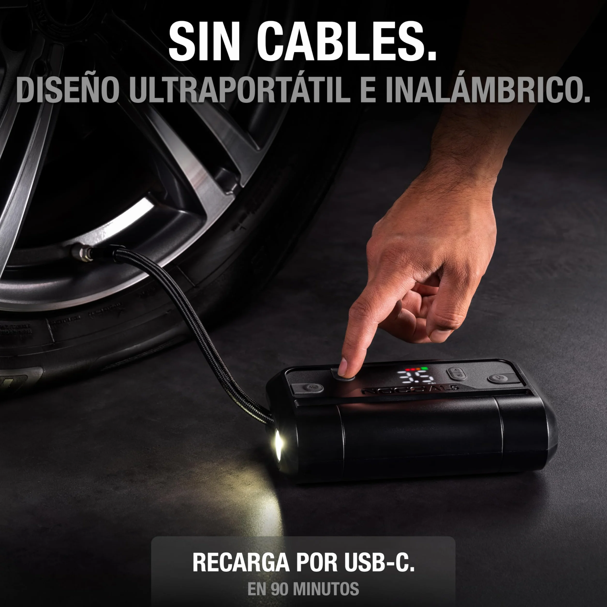 NOCO Air AL5 Inflador de neumáticos inalámbrico 5A Compresor de aire portátil a batería 17 SLPM 0-40 PSI 7 min Manómetro digital Apagado automático