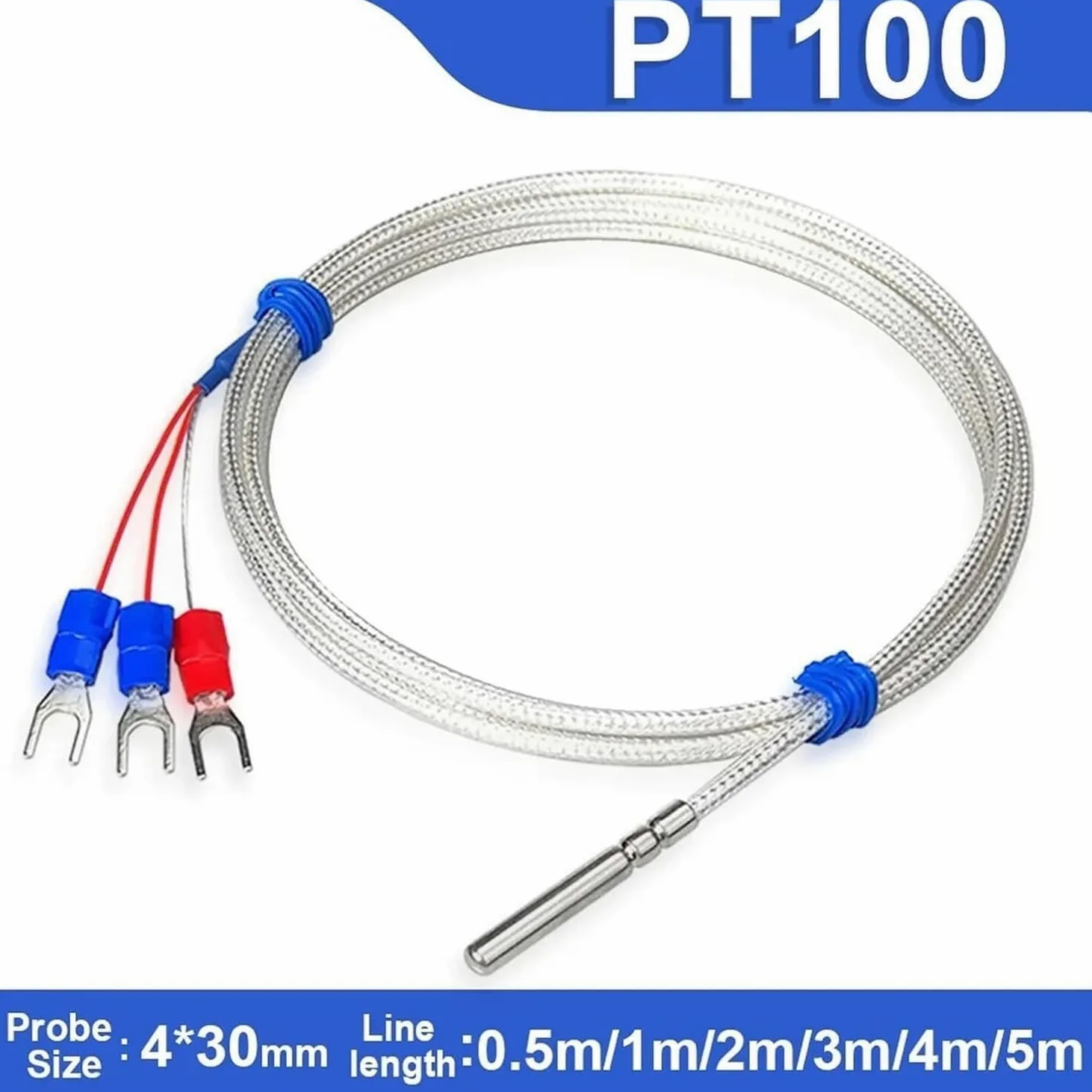 Sensor de Temperatura, Sensor PT100, termopar Acero Inoxidable con Cable 1/2/3/4/5 Metros, detección Alta(Pt100 Type 5 Meter)