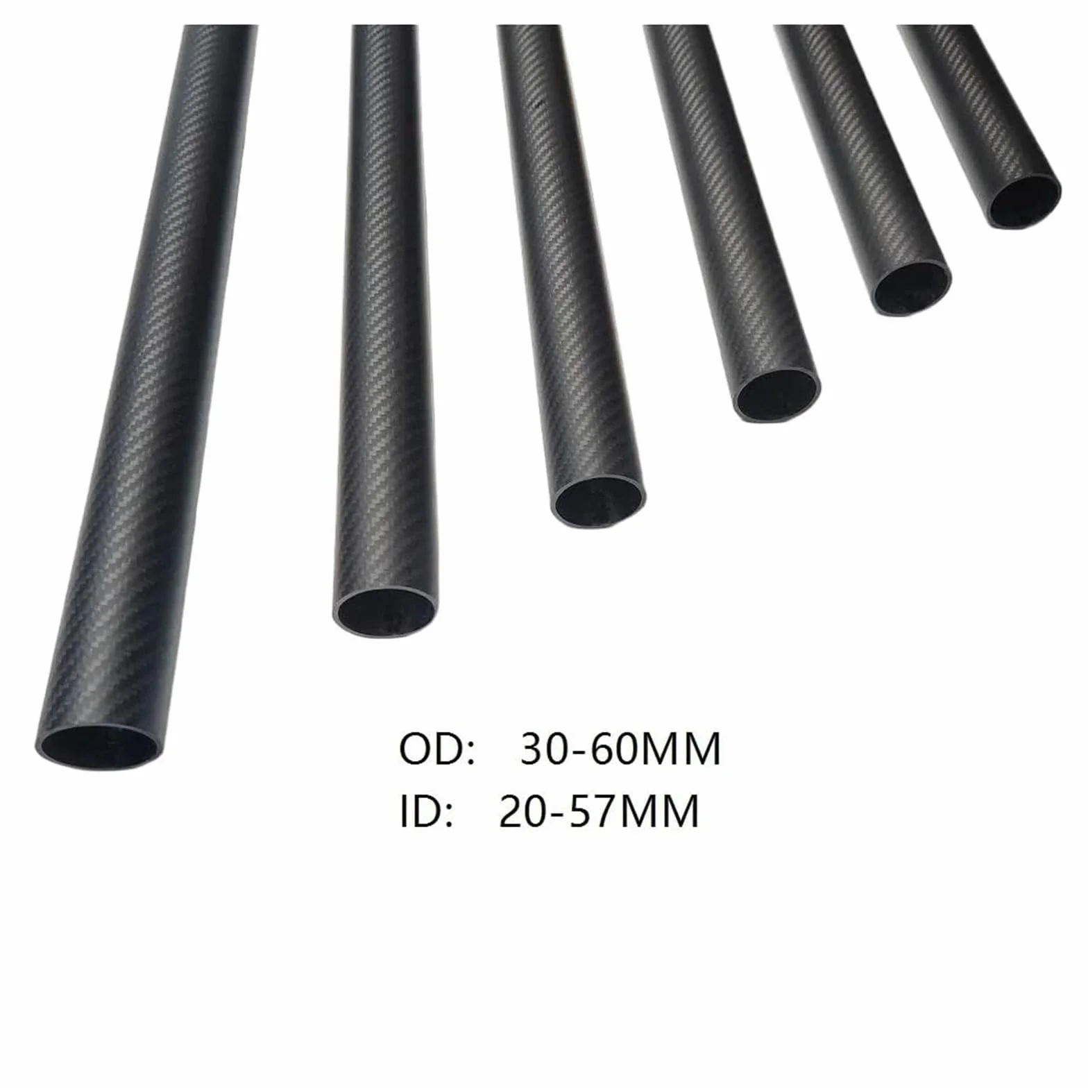 Tubo de sarga de fibra de carbono 3k puro de 20-57 mm de diámetro interior, mate/brillante, for soporte de tienda de campaña (1 unidad)(Black,60x57x1000mm)