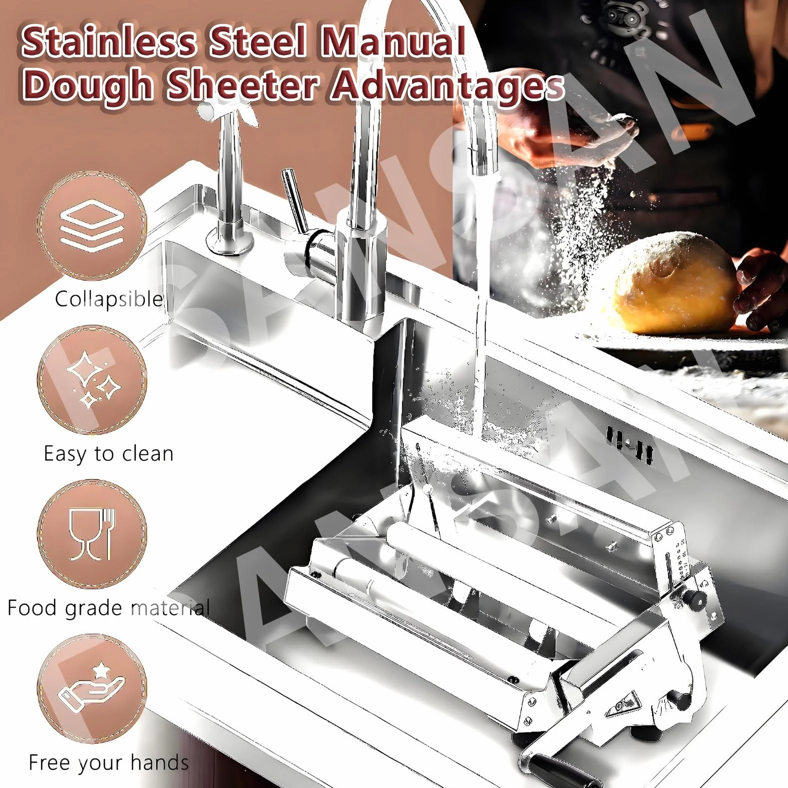 Laminadora De Masa Comercial, Laminadora Reversible De Hojaldre Y Fondant, Laminadora Manual, Grosor Ajustable De 0 a 25 Mm, Laminadora Plegable para Panaderías Y Repostería,Model400