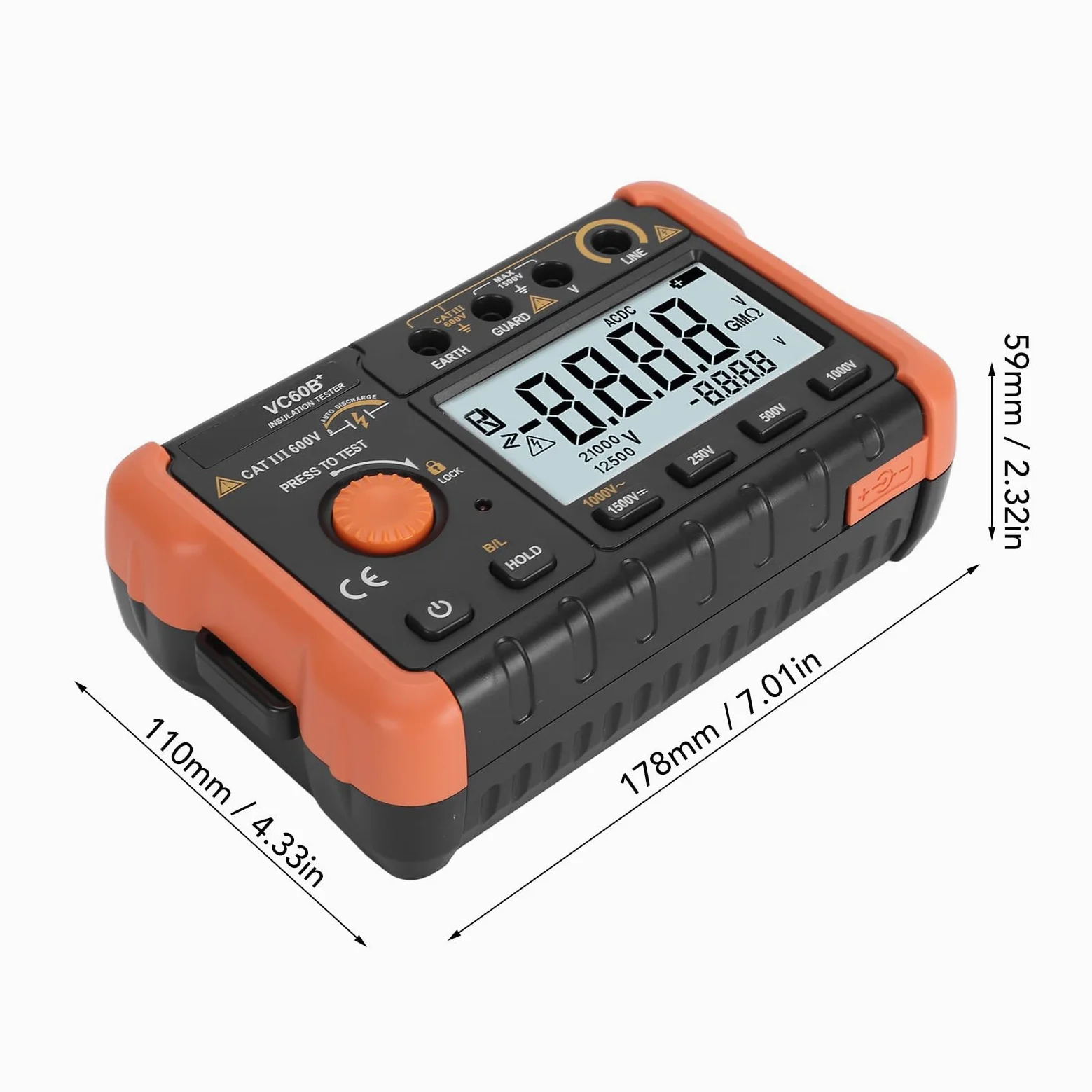 Probador de Resistencia de Aislamiento, 1000V 4999MΩ Probador de Aislamiento Digital Megóhmetro Pantalla LCD Descarga Automática