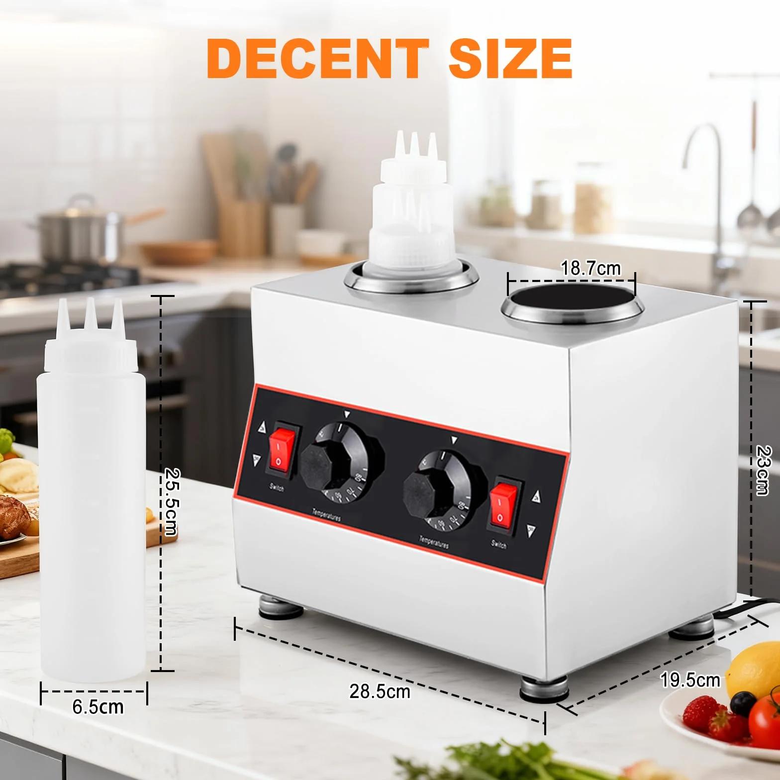 YUCHENGTECH Calentador Eléctrico de Salsas 320W Acero Inoxidable 2 Botellas 30-85℃ Dispensador de Salsa Eléctrica