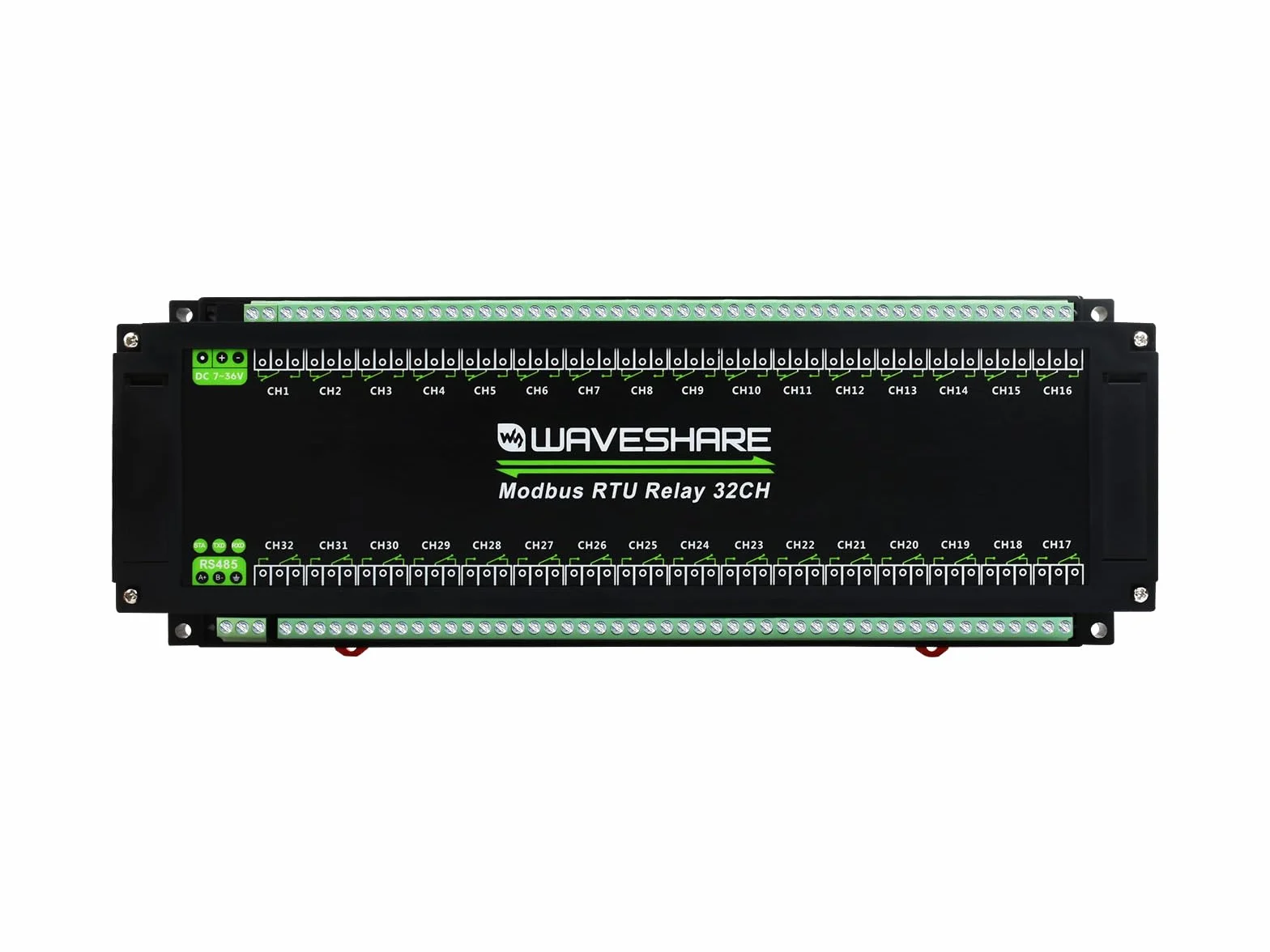 Waveshare Modbus RTU 32-Ch Relay Module, RS485 Interface, with Multiple Isolation Protection Circuits, Mainly Used for Industrial Control, Smart Home, Smart Agriculture, Breeding & Farming