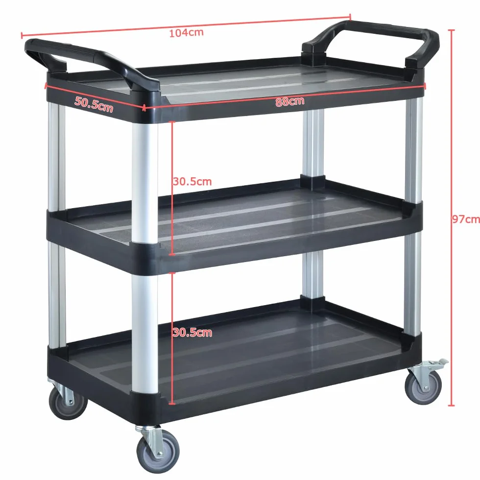 BPT Carrito de cocina con 3 estantes, capacidad de carga 250 kg, carrito de limpieza en el restaurante, hotel Schul cocina, carrito de servicio, carrito