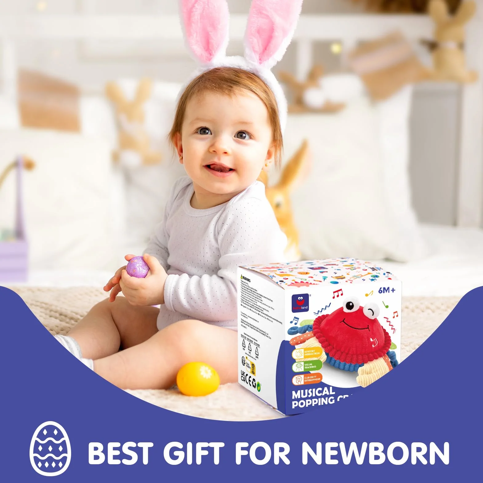 hahaland Cangrejo Juguete Bebe 6-12 Meses, Bailarín con Música y Grabación, Peluche Interactivo
