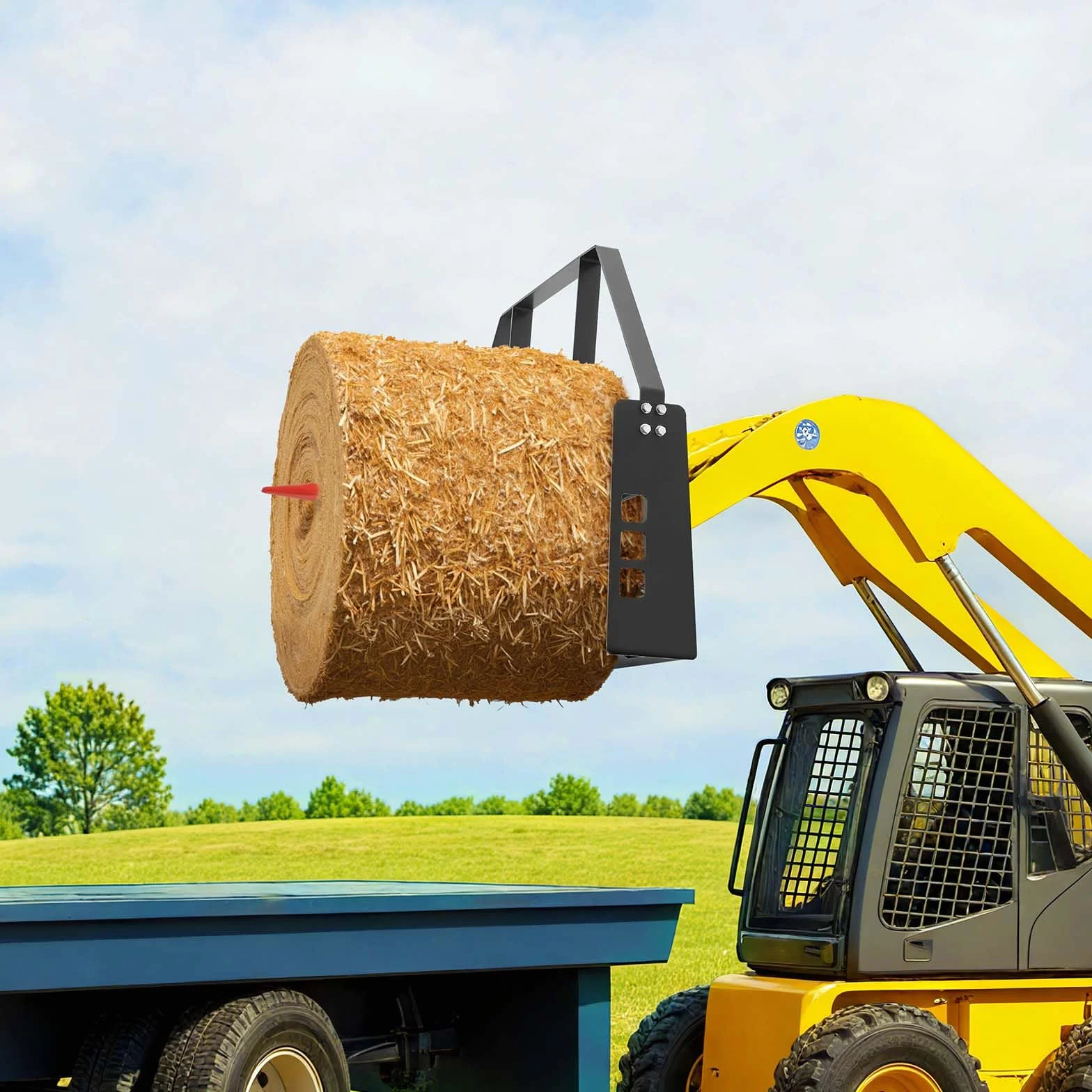 VEVOR Marco de Horquilla de Palés para Minicargadora, 1150 mm con Deflector, Enganche de Remolque 50,8 mm y Manguitos de Lanza Carga 1814 kg para Cargadora de Tractor de Conexión Rápida, Solo Marco