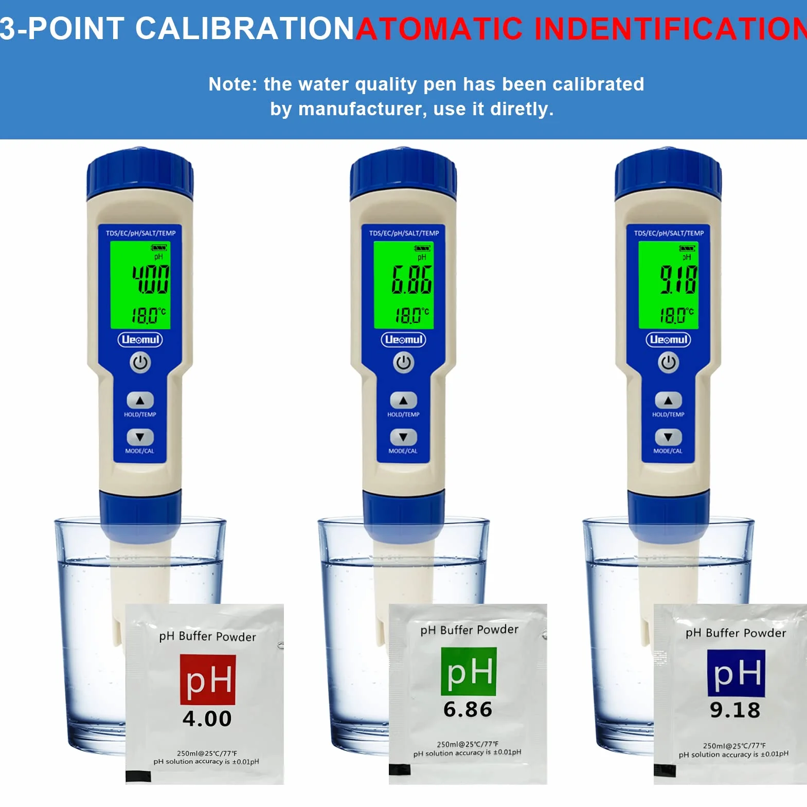 Medidor pH digital 5 en 1 TDS EC Salinidad Temperatura IP67 impermeable
