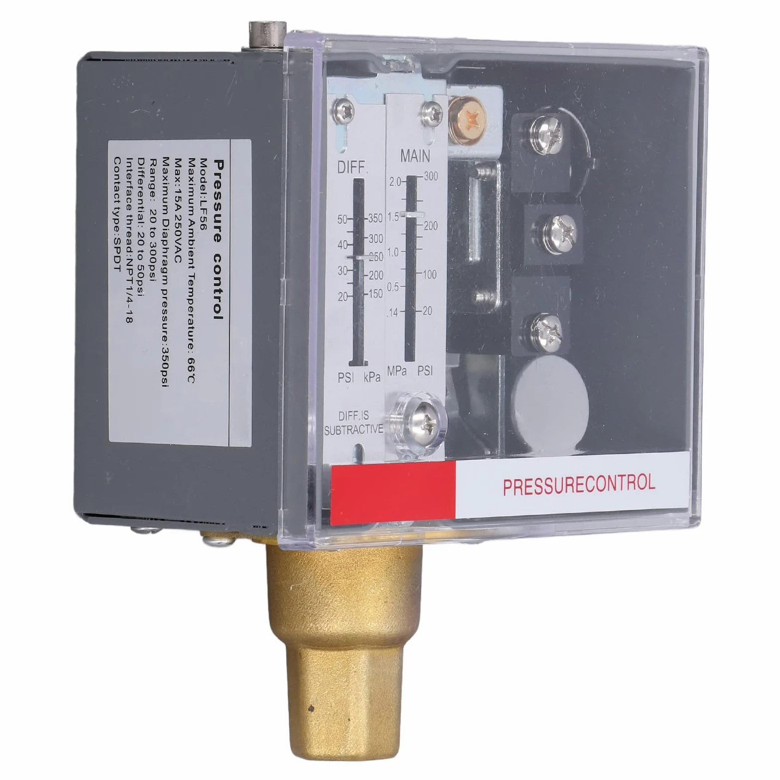 Alomejor Interruptor de Control de Presión LF56 Rango Ajustable de 20-300 Psi para Uso con Sistemas de Aire, Agua y Aceite 1 Pieza