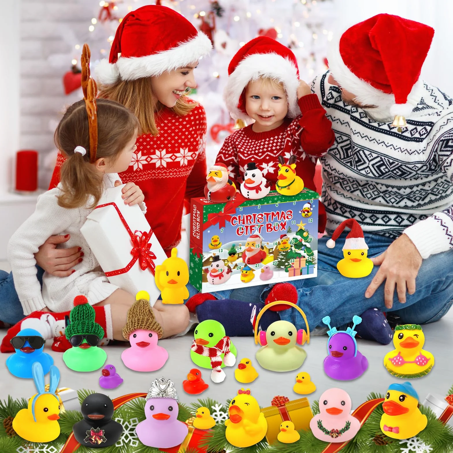 Calendario de Adviento Patos Navideños con Patitos de Goma Juguetes de Baño para Niños