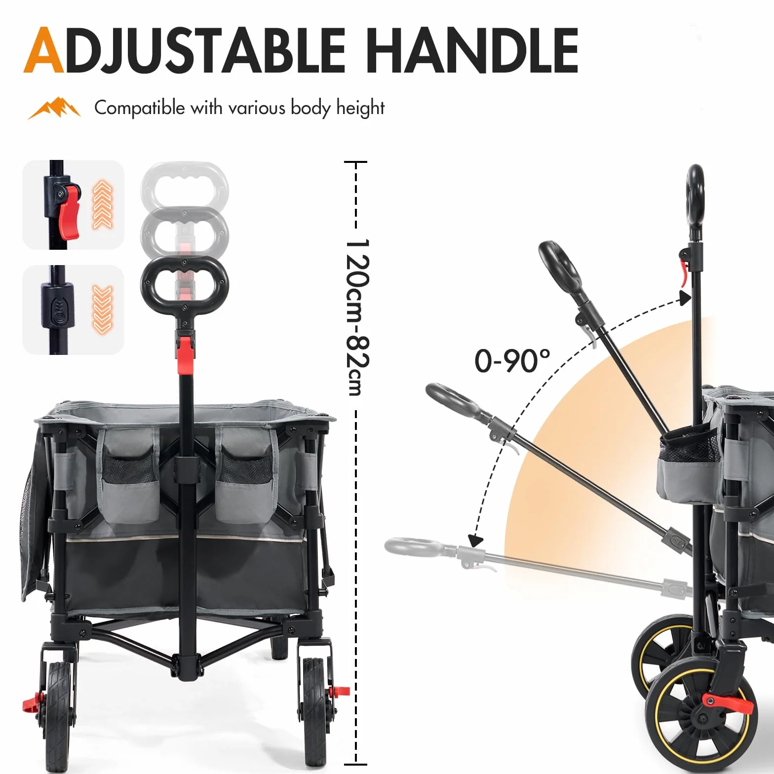 Portal Carrito de festival con ruedas, carrito de camping con frenos, carro de playa resistente, plegable, para picnic, jardín, eventos, utilidad, mascotas, 200 L