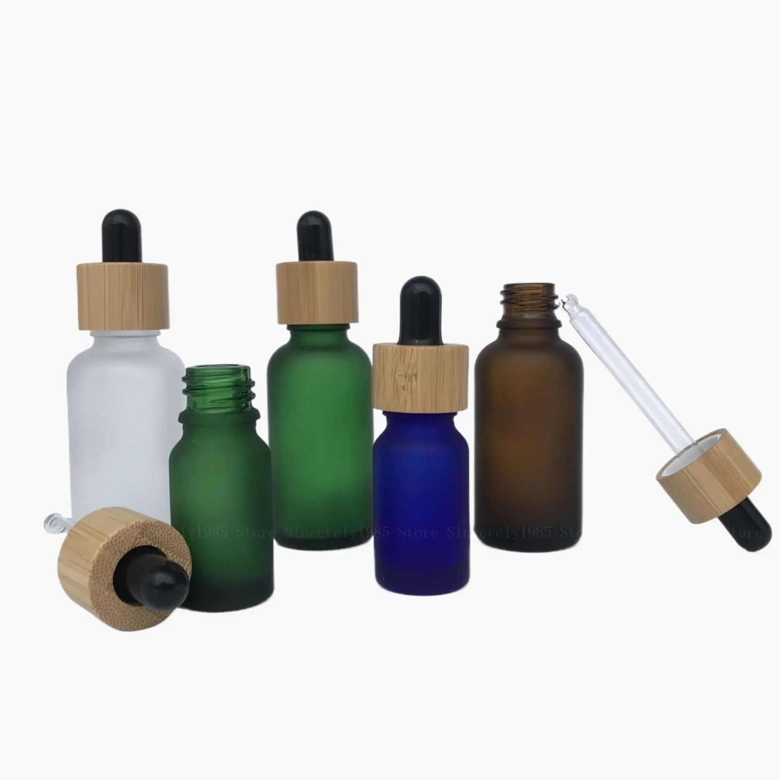 Gotero 10 Uds 5/10/15/20/30/50/100 ML botella cuentagotas esmerilada tapa pipeta botellas de gota vidrio mate grueso rellenable(Frosted Black,100ml)