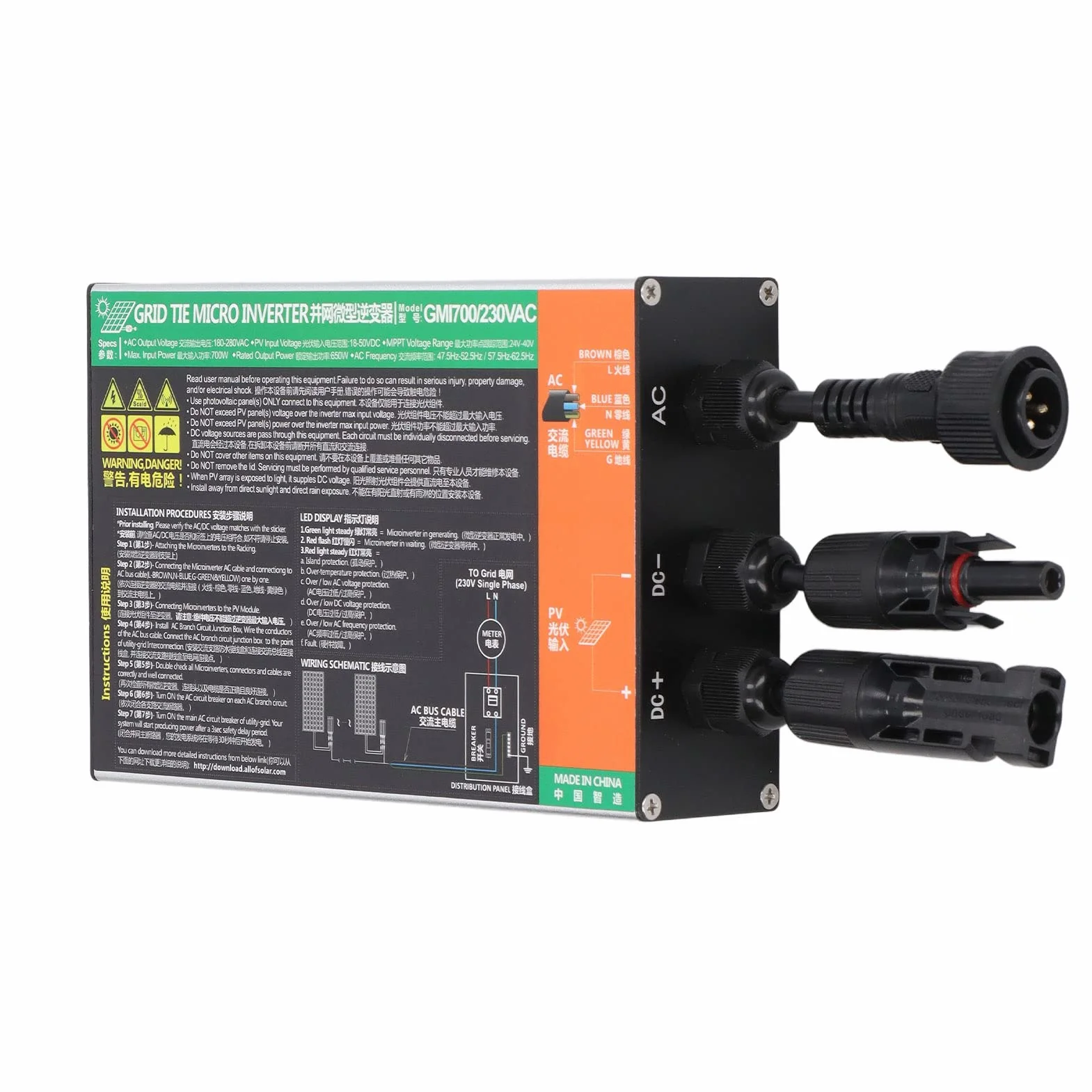Microinversor Solar, 700W 230V Microinversor Solar MPPT Inversor Conectado a Red Inversor de Conexión a Red de Onda Sinusoidal Pura