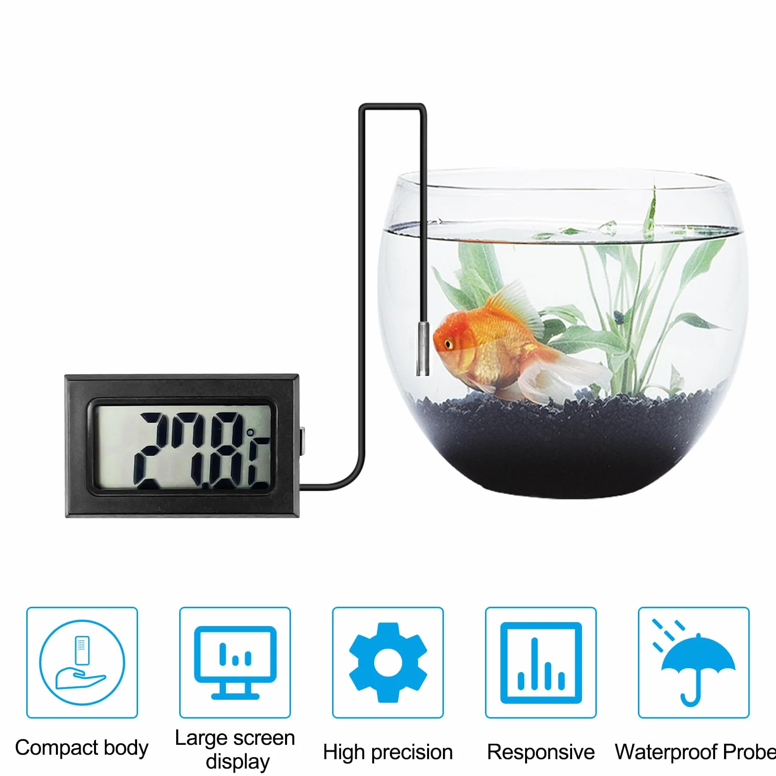 Termómetro Acuario Digital LCD Negro con Sonda Externa Impermeable para Refrigerador Congelador