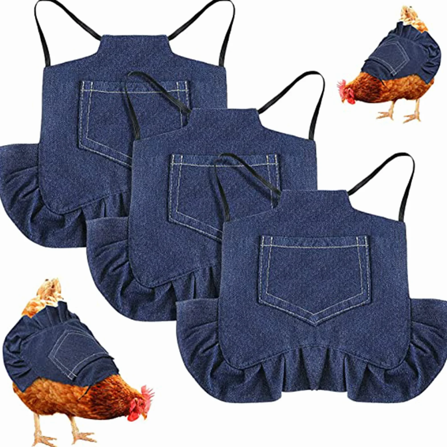 Paquete de 3 sillines de pollo con correas ajustables, delantal de ala de plumas, chaleco de pollo, protector de aves de corral