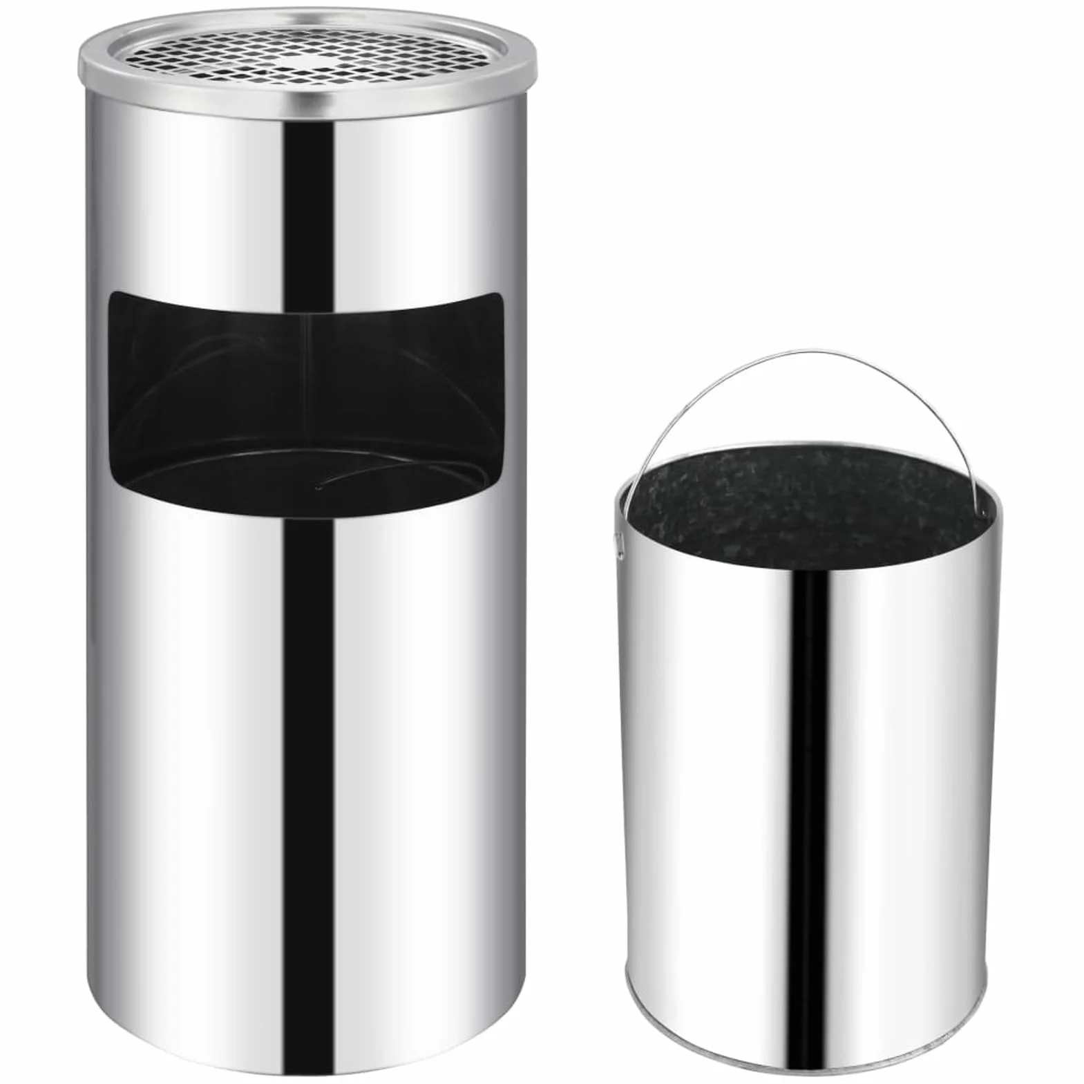 Homgoday Papelera con Cenicero de Acero Inoxidable, 26L, para Pared, Color Plateado, Fácil Limpieza