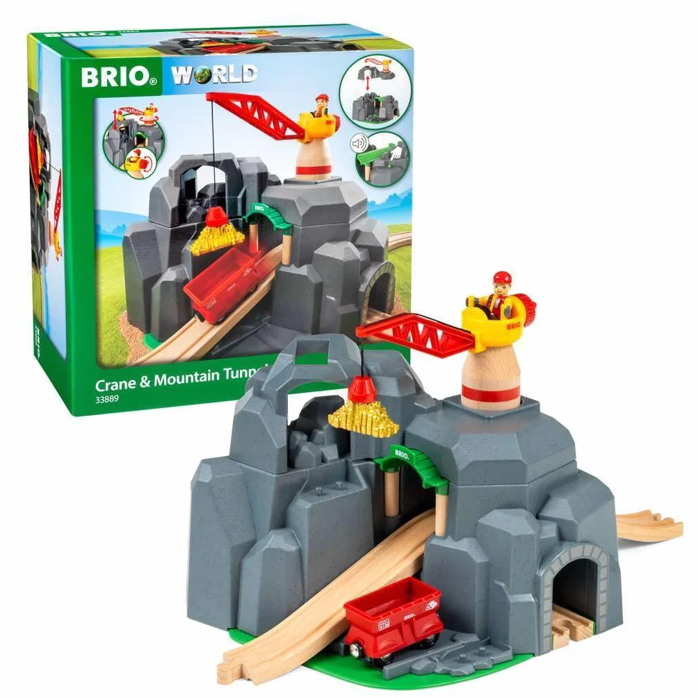 Brio World Túnel de Montaña con Grúa, Ferrocarriles Tren Juguete, Accesorios Circuito Tren, 7 Piezas, Juegos Educativos 3 Años