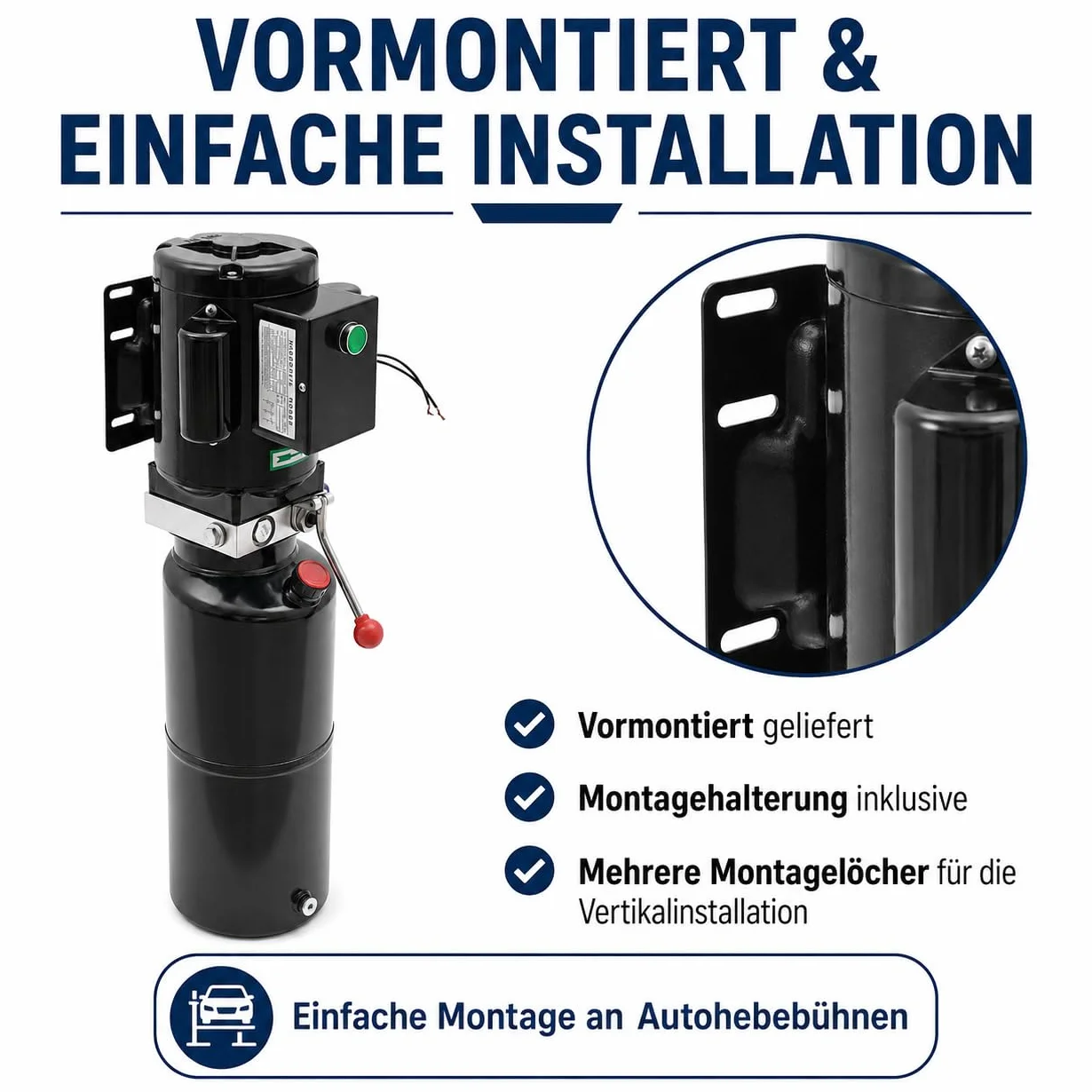 Bomba Hidráulica Eléctrica 10L 220V 2200W, Unidad de Potencia Hidráulica de Simple Efecto 18MPa, Grupo Hidráulico para Elevador de Coches, Plataforma Elevadora, Montacargas y Remolques Basculantes