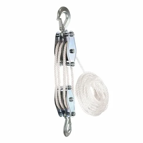 Sistema de polea de elevación de cuerda pesada de 3 ruedas, bloque de 15 m, rueda de elevación ideal para uso industrial y doméstico, polea blanca para una carga eficiente