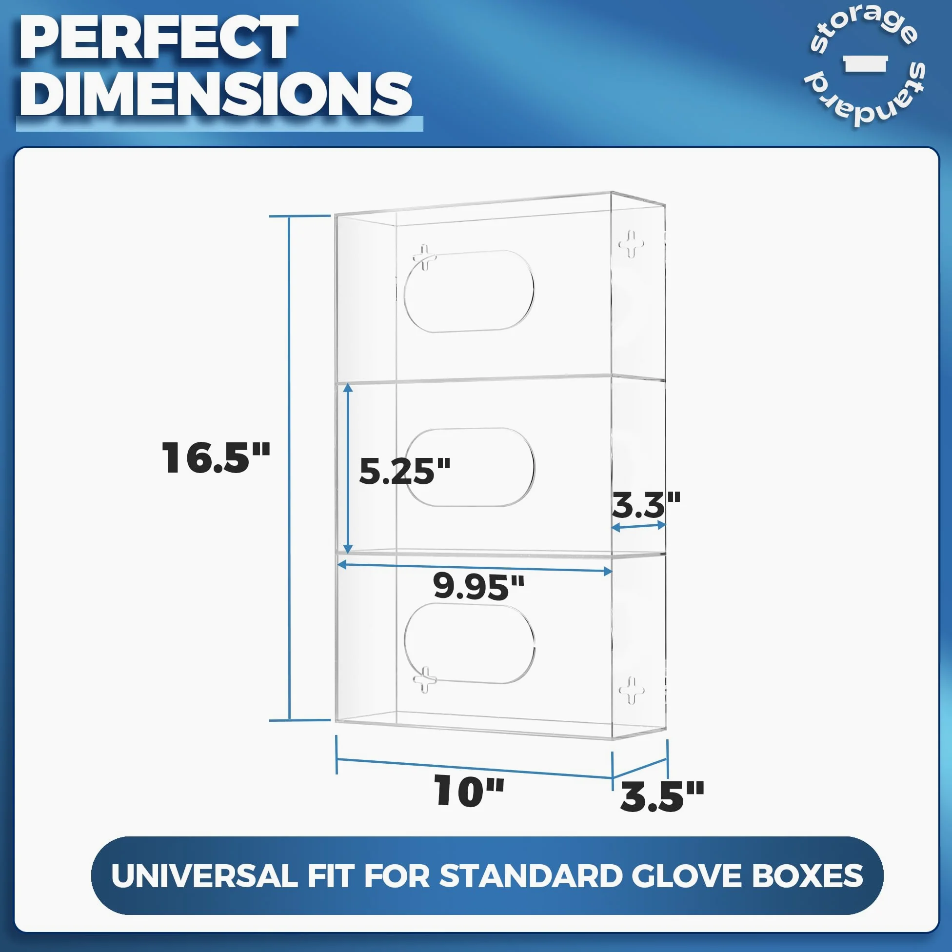 Storage Standard Soporte triple para guantera, dispensador de guantes de montaje en pared, soporte desechable para guantes médicos, soporte multiusos para guantes de cocina, 16.5 x 10 x 3.5 pulgadas