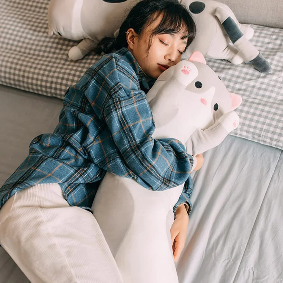 Almohada Gato Largo de Peluche Suave Gigante 70cm Gris