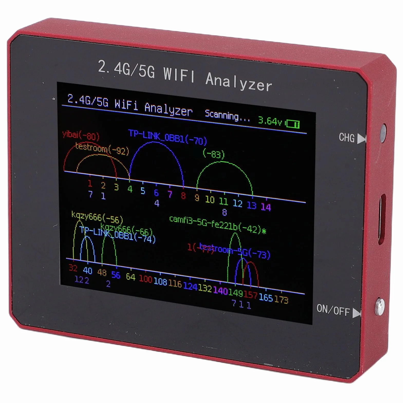 Garosa Analizador WiFi 2,4G 5G, Pantalla TFT a Color, Detector de Señal de Aleación de Aluminio para Optimización de Red, Identificación de Interferencias de Canales
