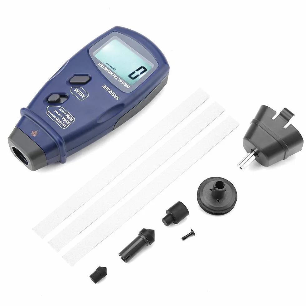 Tacómetro digital, robusto y duradero SM6236E Tacómetro láser/de contacto 5 dígitos Probador de medidor de rotación de tacómetro LCD digital de 18 mm