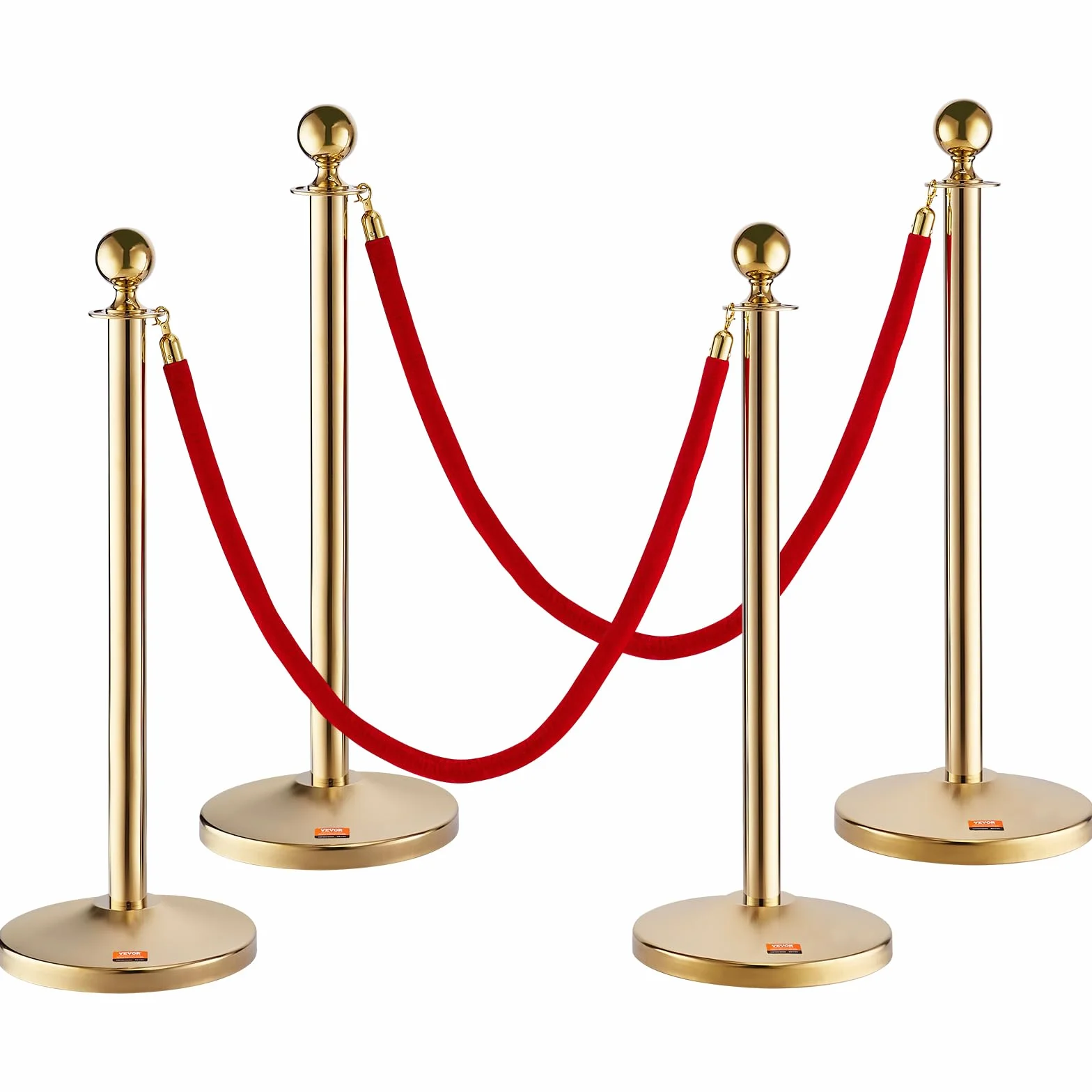 VEVOR Poste Guía 4 Piezas 99cm Barrera de Marcado de Control de Multitudes con 2 Cuerdas de Terciopelo 1,5m para Cola de Separación de Demarcación en Escuela Pública Teatro Hotel Exposición, Color Oro