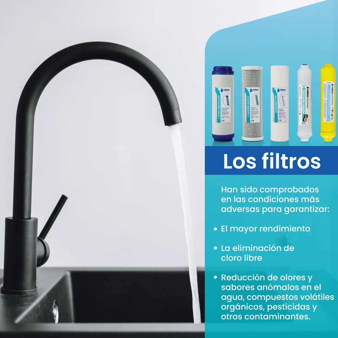 Equipo de Osmosis Inversa - Kit de Ósmosis de 6 Etapas - Capacidad para 5 L - Incluye Membrana de 100GPD, Depósito de Agua, Bomba ECO y Filtros - Nature Water Professionals