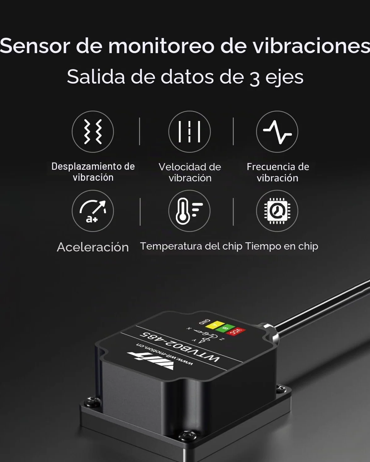 [Sensor de vibración Modbus RS485] WTVB02-485 IP68 transductor impermeable, detector de aceleración de vibración de 3 ejes (frecuencia+desplazamiento+velocidad), módulo de monitor de motor