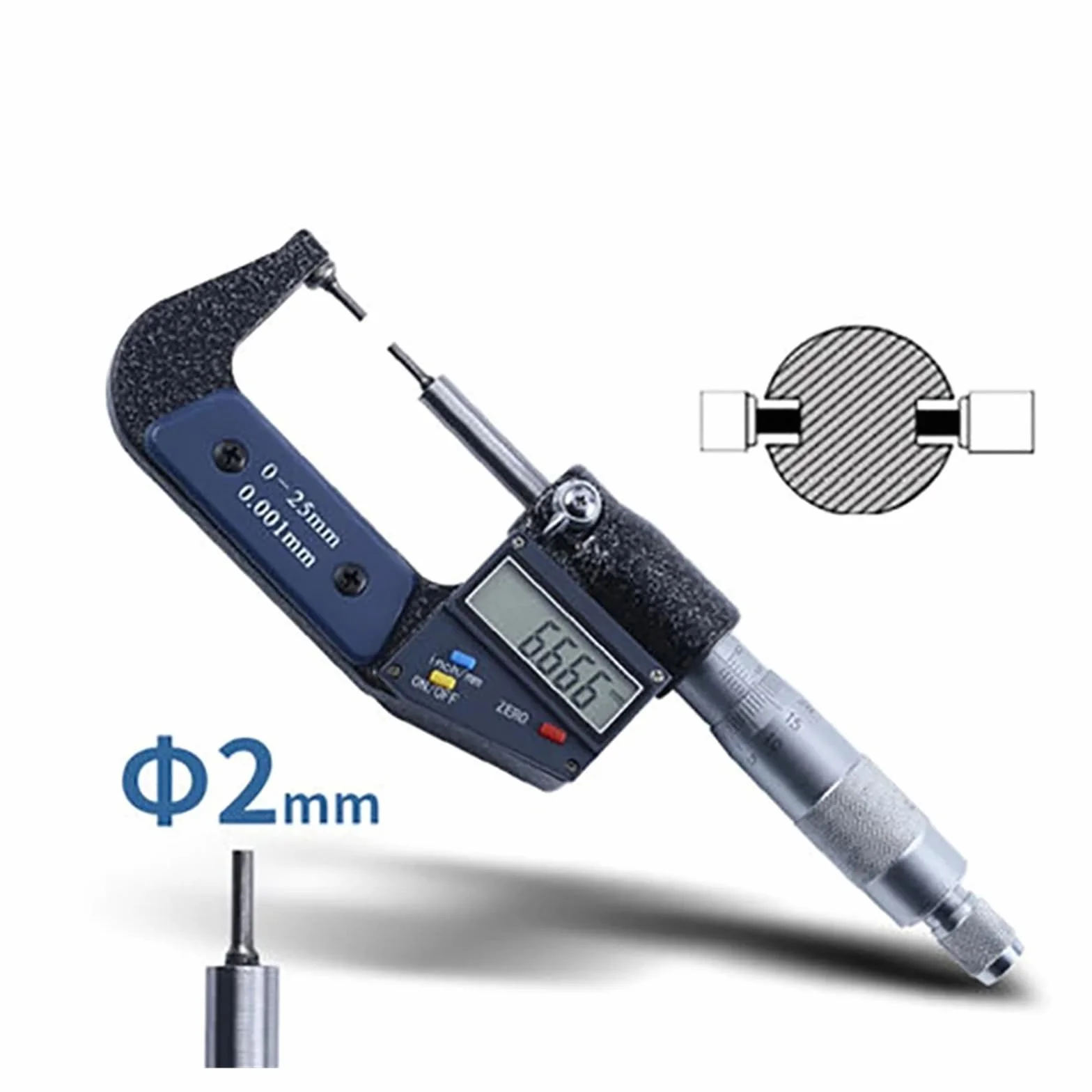 Herramientas de medición 0-25 mm 0,001 Micrómetro digital doble punta exterior Micrómetros electrónicos con carburo Fácil de leer