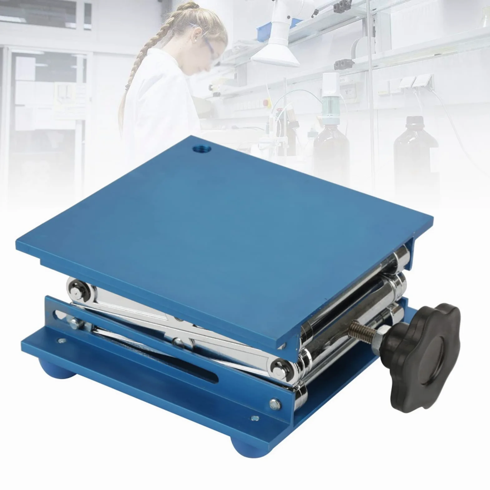 Soporte de plataforma de elevación de óxido de aluminio, estante de tijera para ajuste de altura de laboratorio, mesa de elevación ajustable resistente a la corrosión con plataforma de 150 x 150 mm
