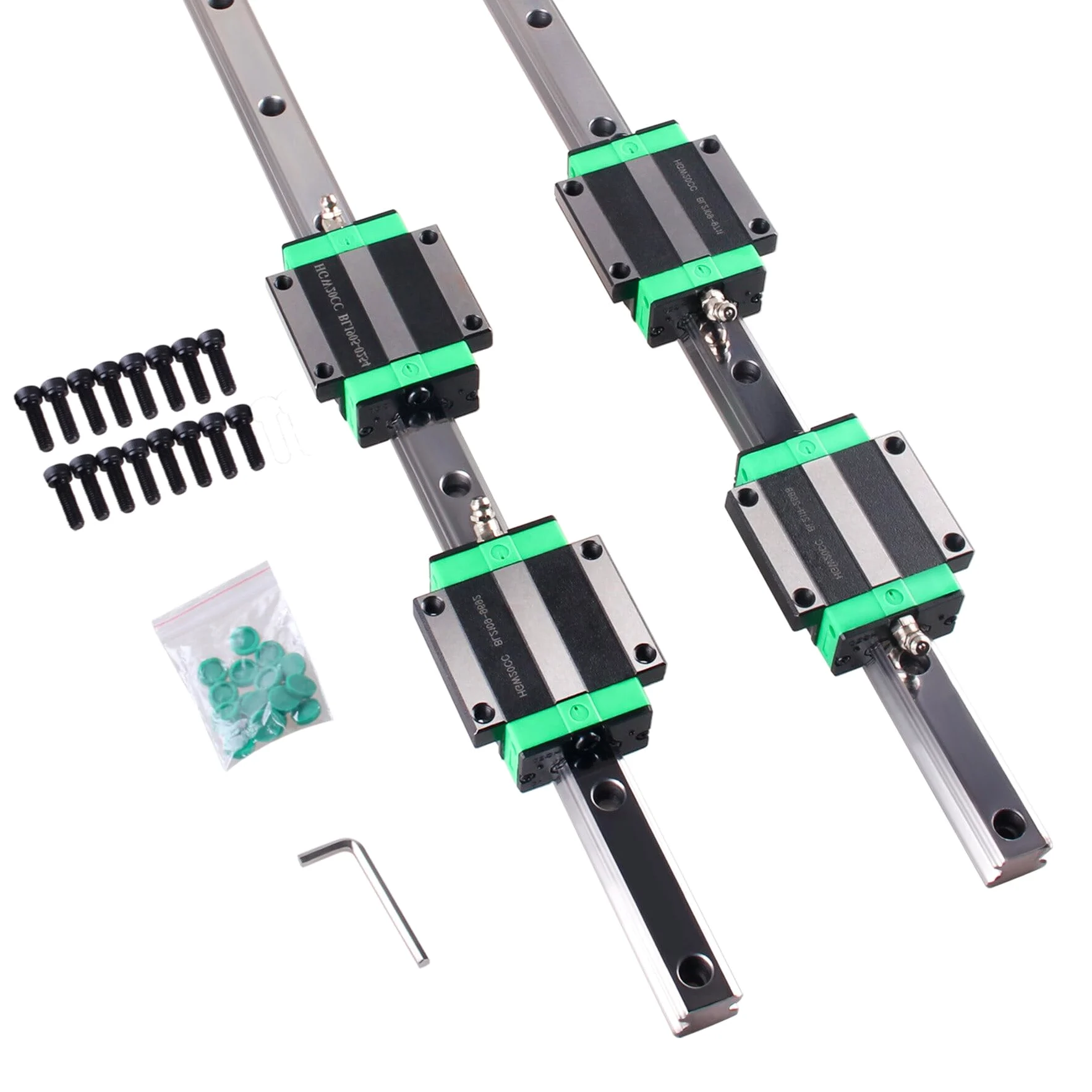 Guía lineal 2 piezas HGR20 1500 mm riel lineal con 4 bloques de rodamiento HGW20CC para impresora 3D DIY, máquina CNC, dispositivos eléctricos, tornos, riel guía lineal