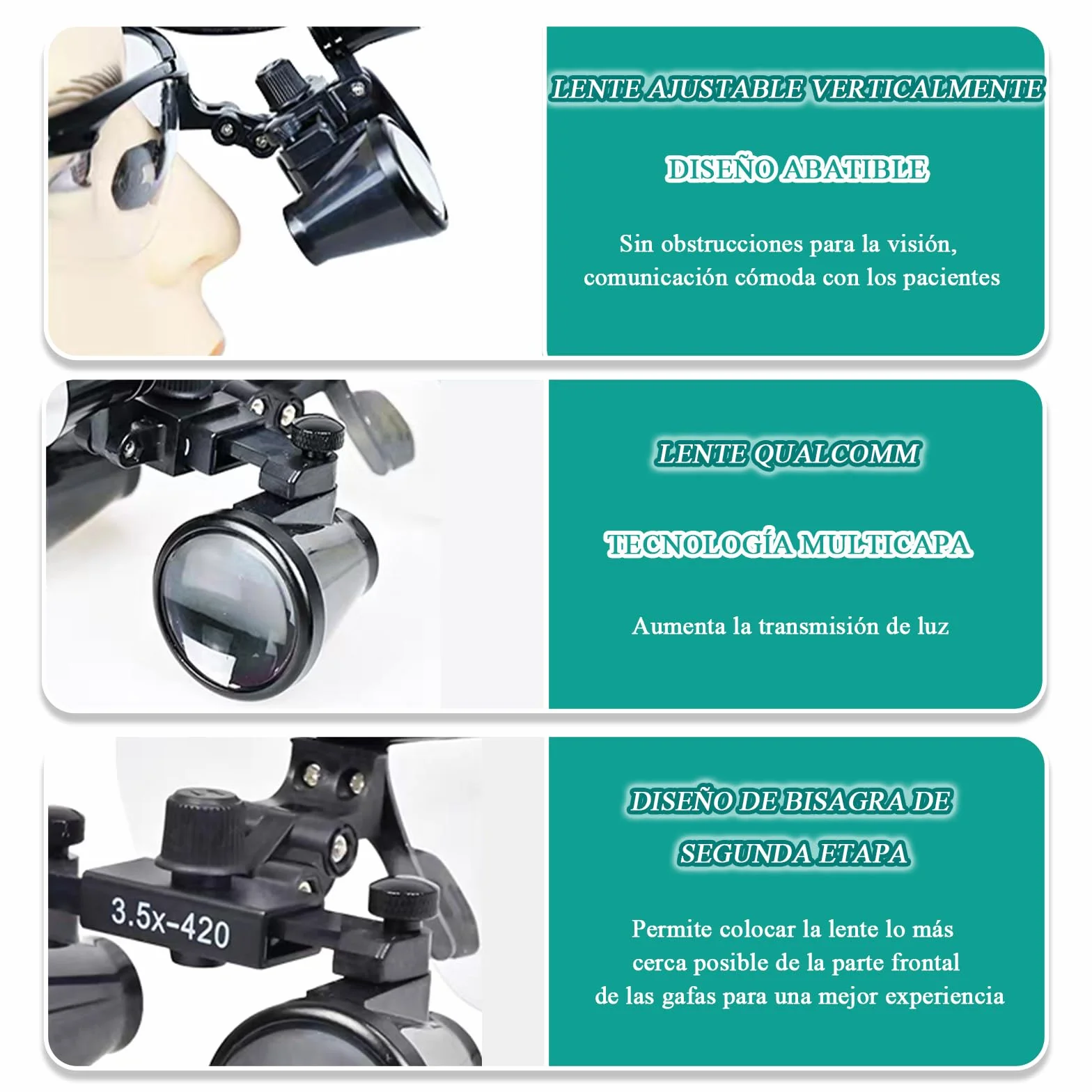 Gafas Lupa Quirurgicas Lupas Dentales,Binocular Loupes Lupa,Flip-Up Ergonómico para Dentistas, Reparación Electrónica y Uso Profesional Diario(Nero)3.5X420mm