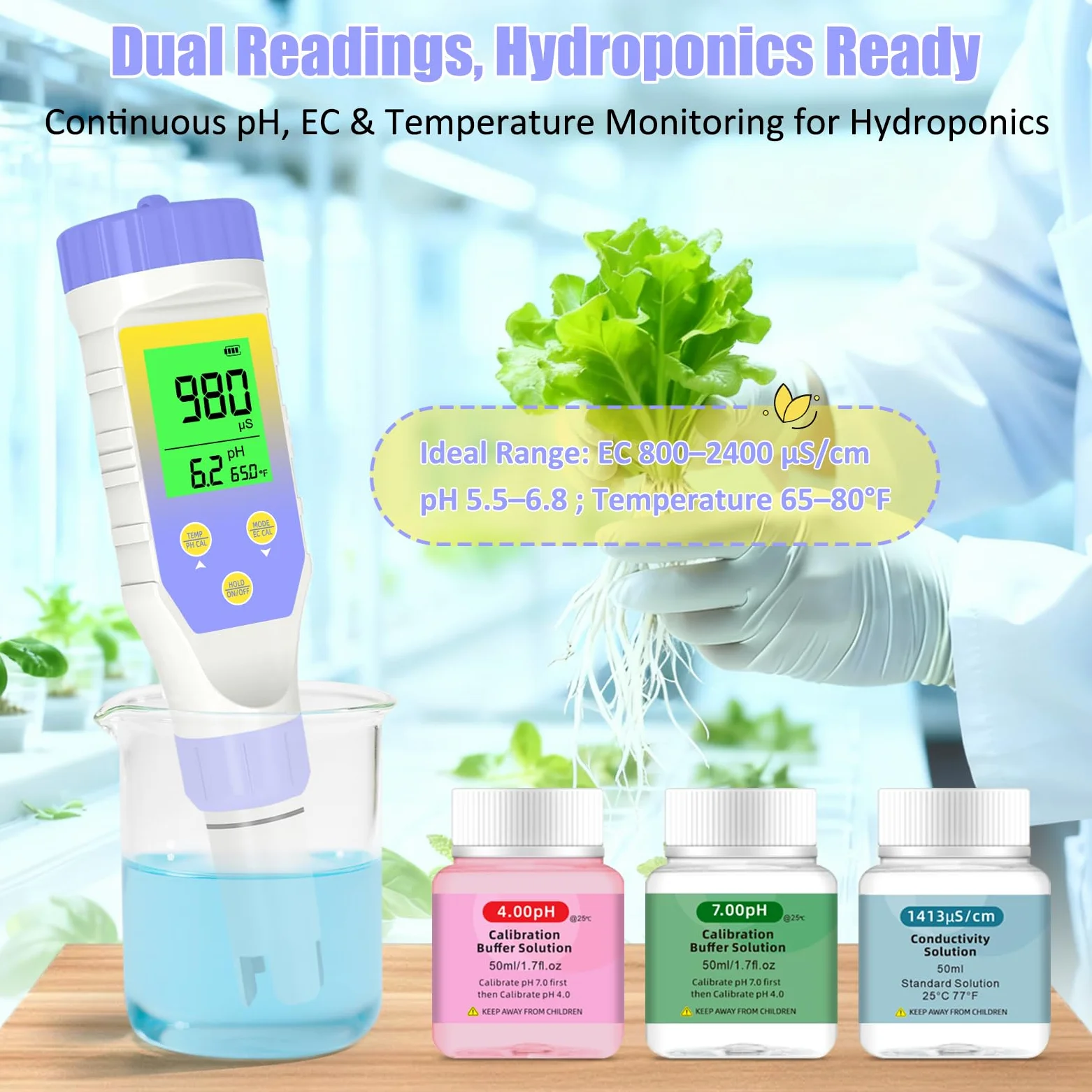 Medidor de pH y TDS, probador digital de pH para agua, 5 en 1 pH/TDS/EC/salinidad/temperatura, probador de agua para beber en el hogar, piscina y acuario, con resolución 0.01