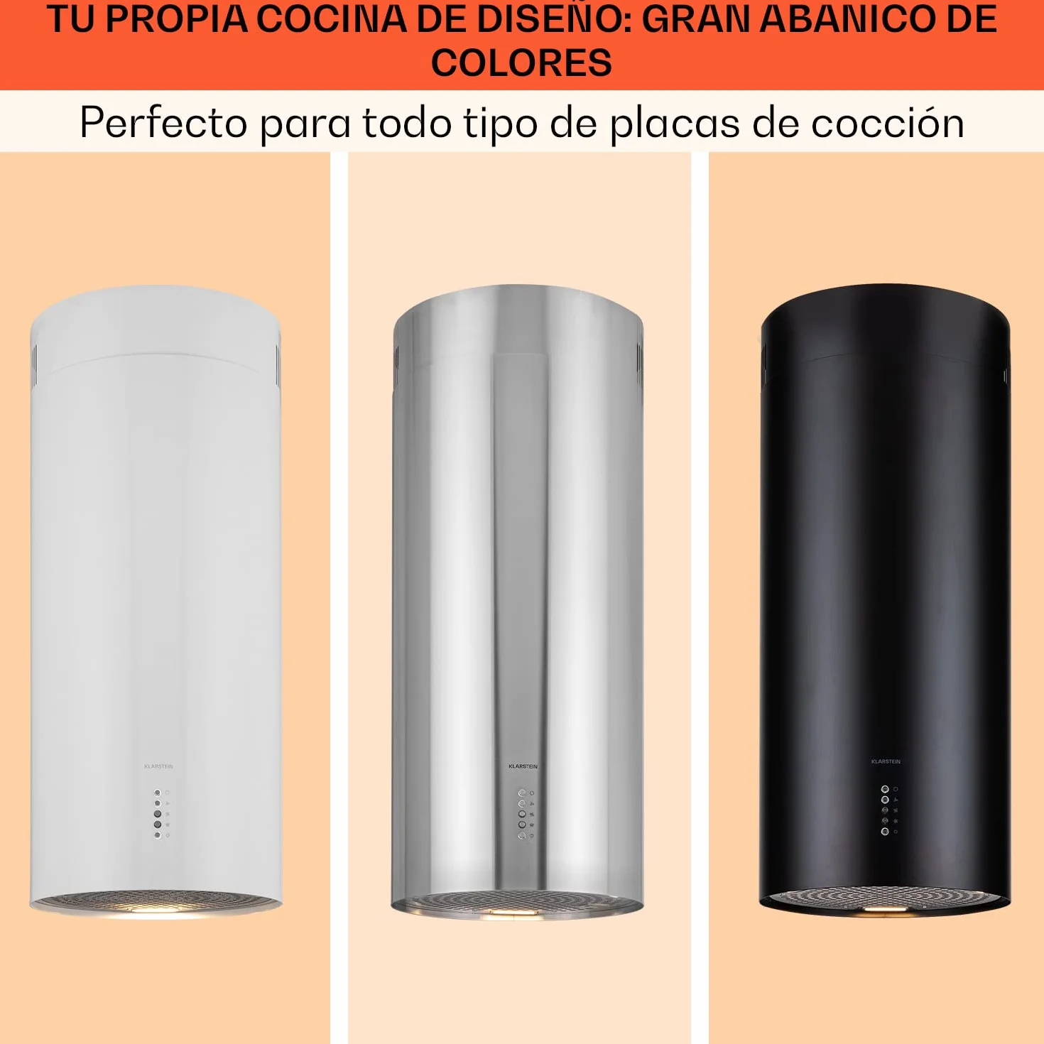 Klarstein Campana Extractora Isla para Cocina 600m³/h con Temporizador, 3 Modos y Filtros Carbón