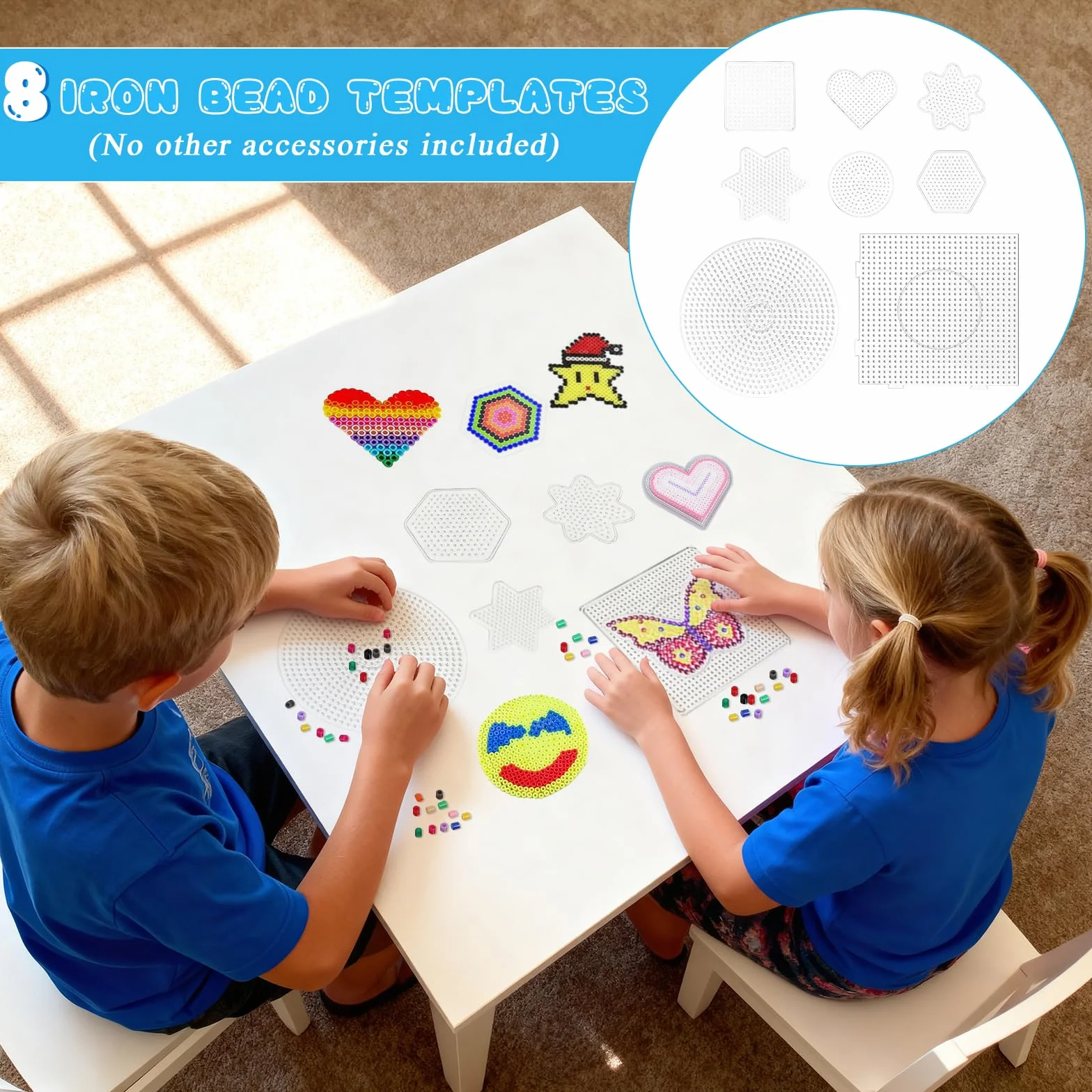 Set de 8 Cuentas para Planchar, Plantillas Transparentes de 5 mm, Placa Cuadrada para Hama Beads