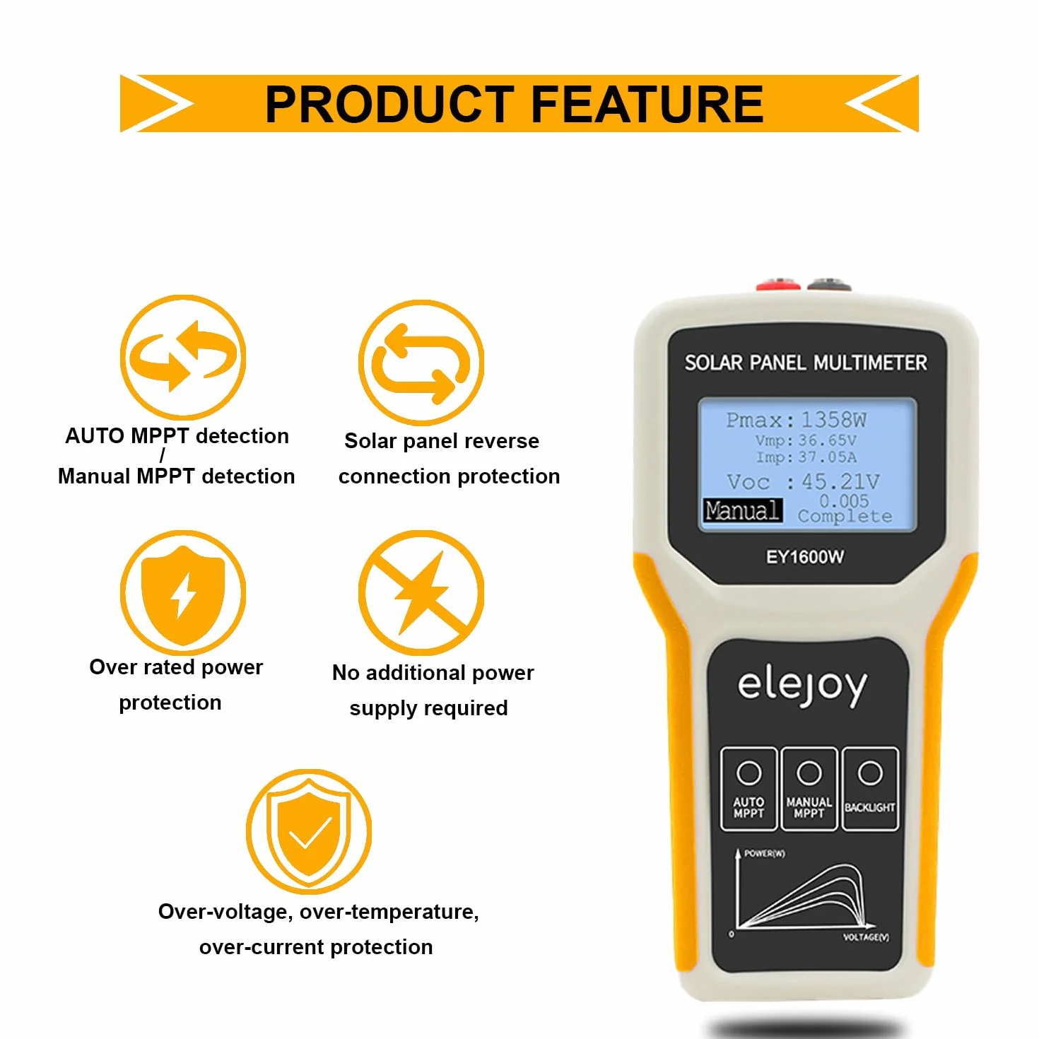 SolaMr 1600W Multímetro Fotovoltaico MPPT con LCD Claro, Inteligente MPPT Circuito Abierto Resolución de Problemas de Voltaje y Pruebas de Datos para Pruebas de Energía Solar Fotovoltaica -EY 1600W